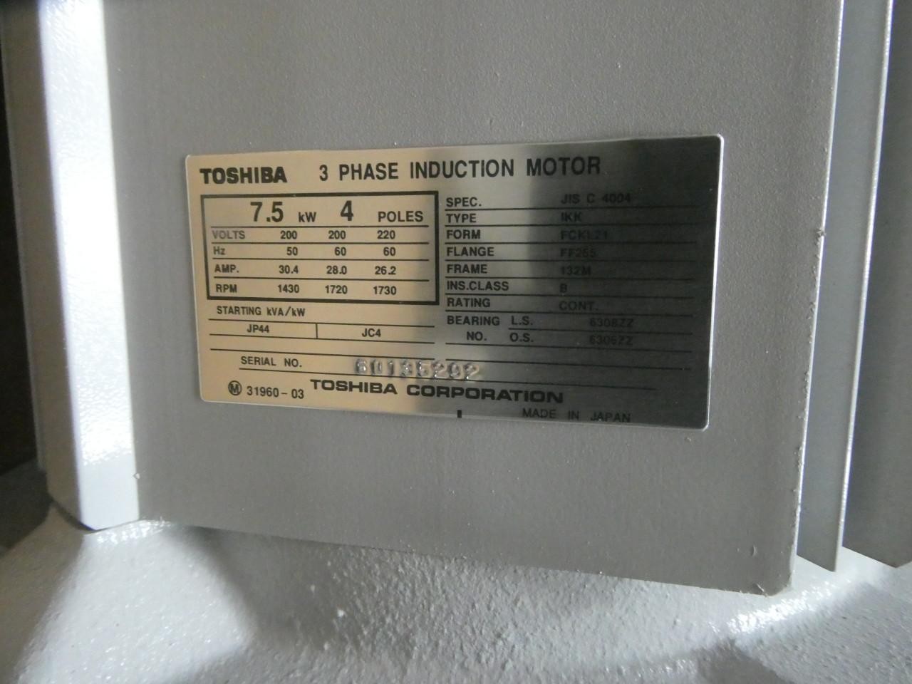 Toshiba IKK-FCKL21 Ac Motor 132m 3ph 7.5kw 1720/1730rpm 200/220v-ac