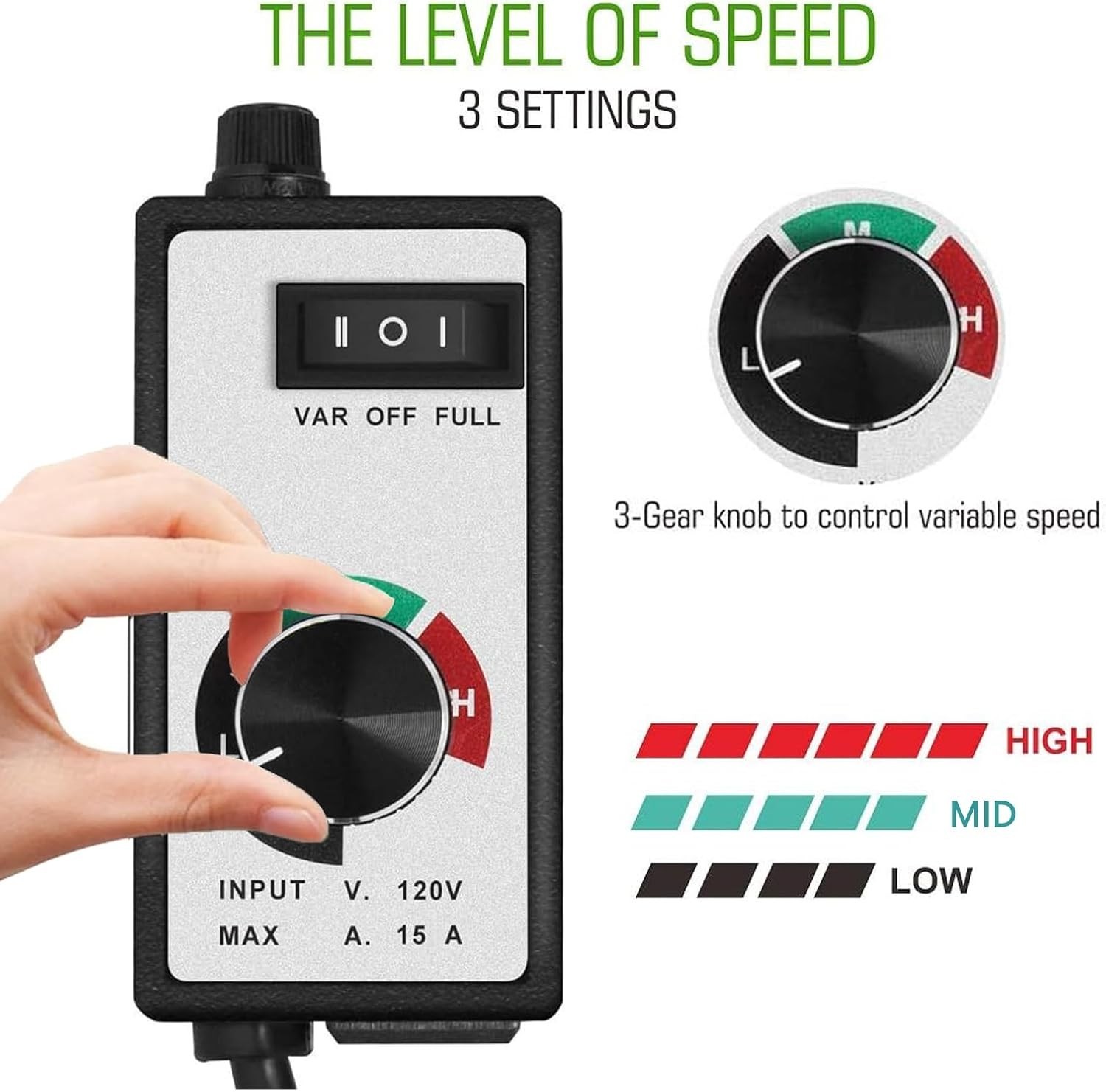 AC Motor Speed Controller 120V 15A Max – Variable-Speed Controller & Fan Spee…