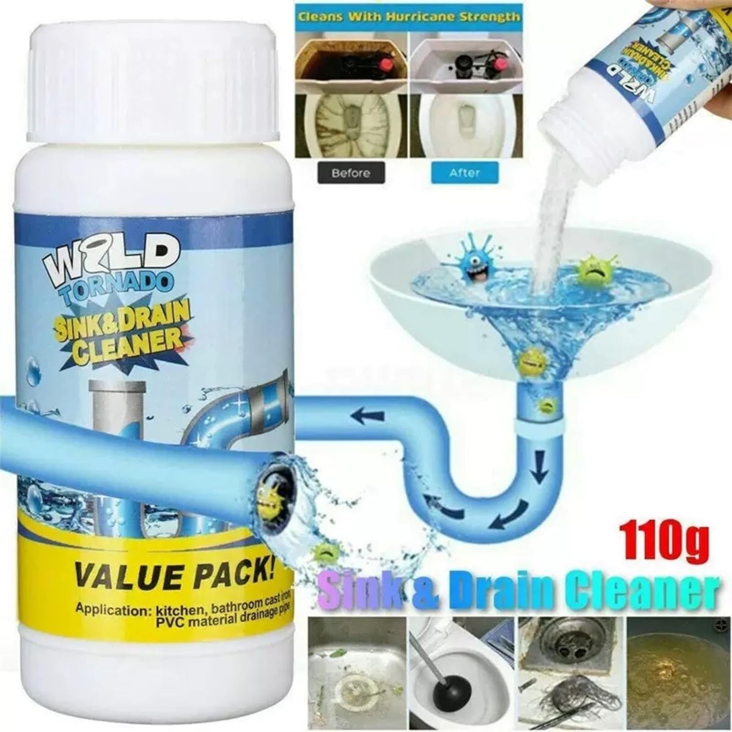 2 Pcs Sink and Drain Cleaner Wild Tornado Pipe Dredge Drain Cleaner