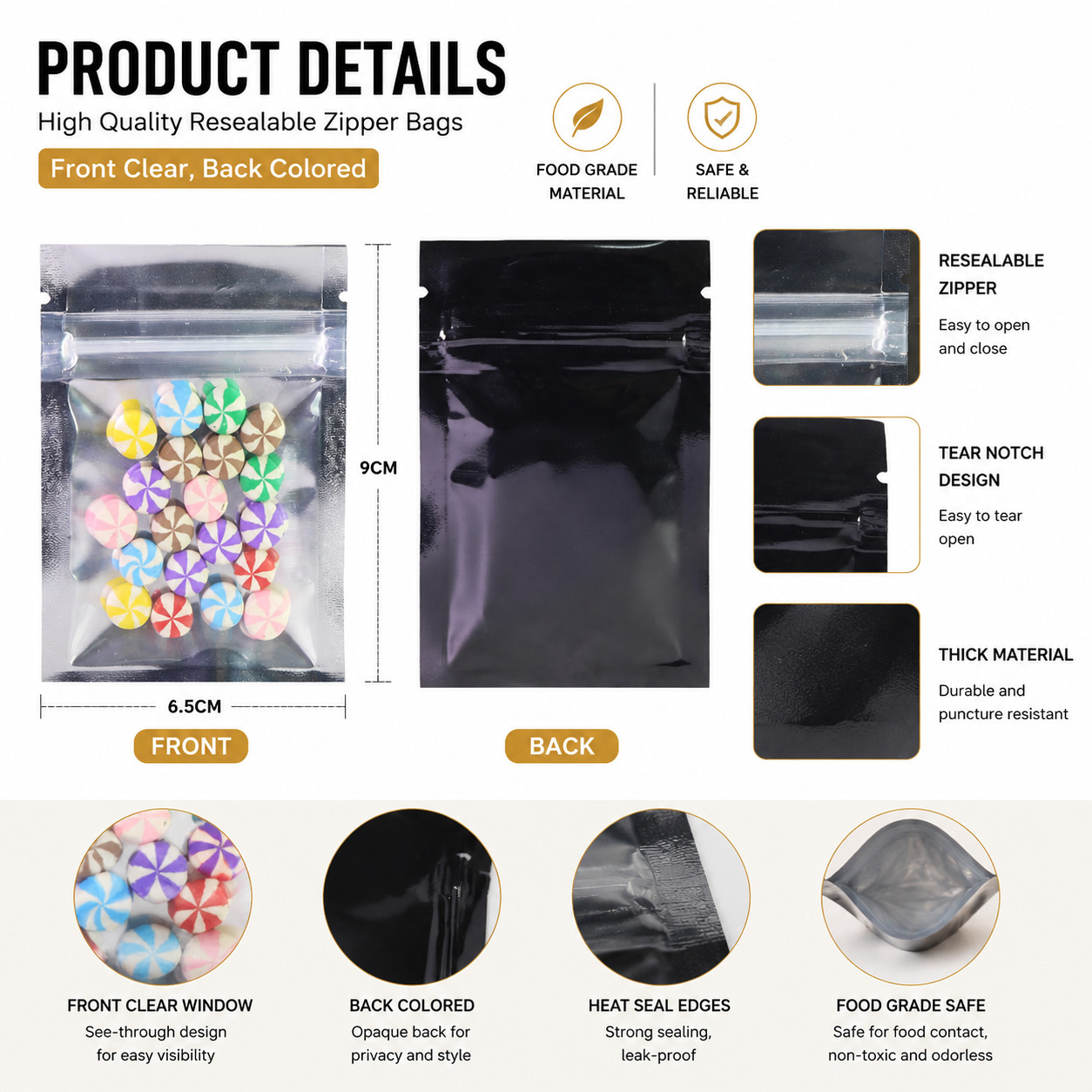 100 Custom Small Mylar Zipper Bags Sample Packaging for Jewelry & Candy Business