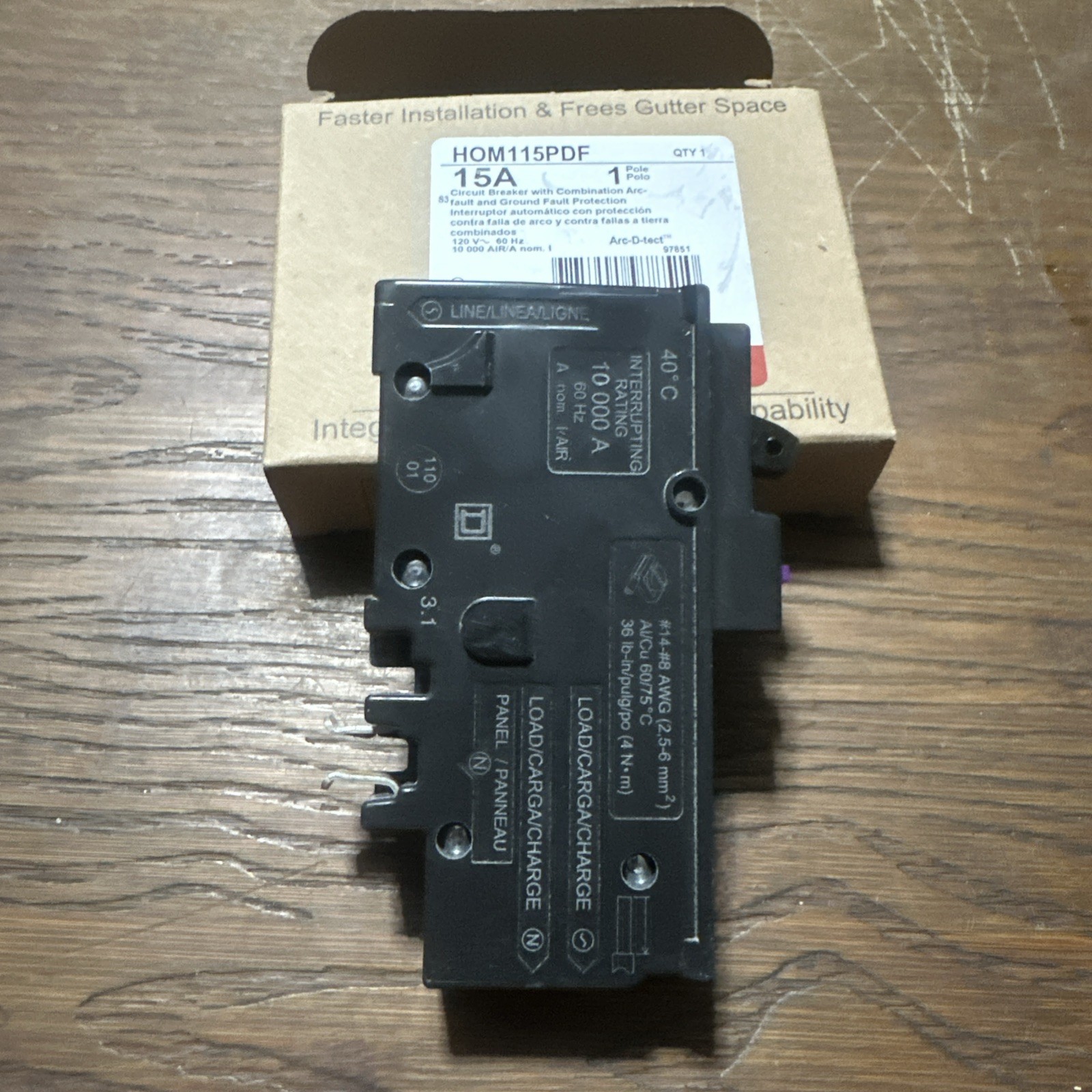 SQUARE D HOMELINE HOM115PDF CIRCUIT BREAKER AFCI GFCI DUAL FUNCTION 1P 15 AMP