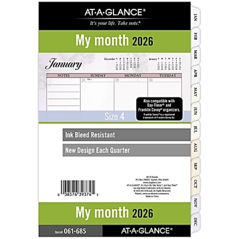 AT-A-GLANCE® 2026 Monthly Planner Refill, Loose-Leaf, Desk Size, 5 1/2″ x 8 1/2″