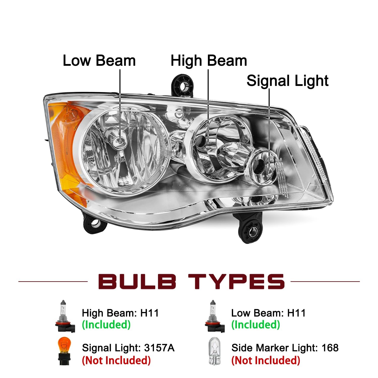 Halogen Headlight Assembly Fits for 2011-2020 Dodge Grand Caravan