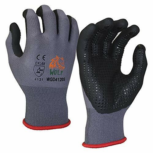 WOLF Work Glove Nitrile Foam Palm Coated With Dots Grips Nylon Shell 3 Pairs New