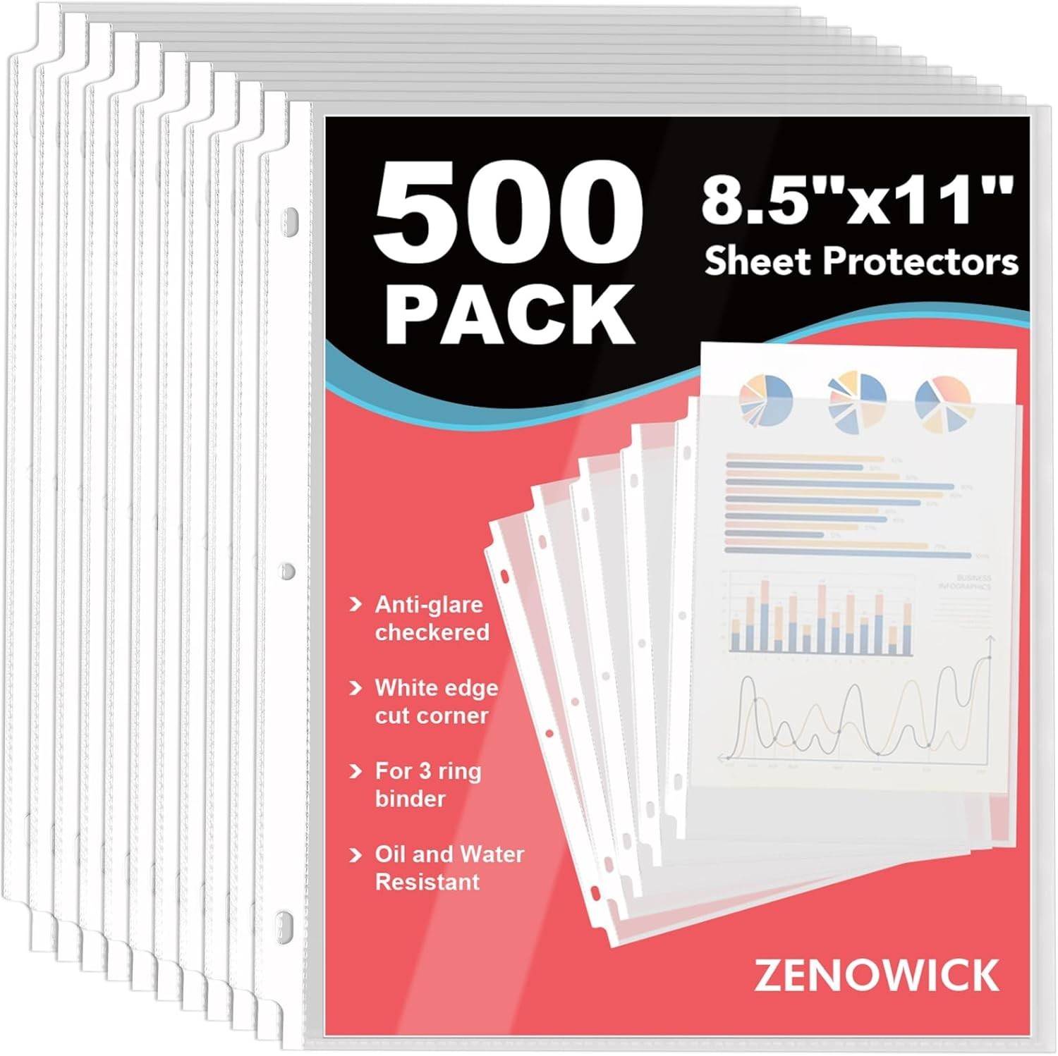 500 Pack Sheet Protectors 8.5 x 11 inch Clear Page Protectors for 3 Ring Bind…