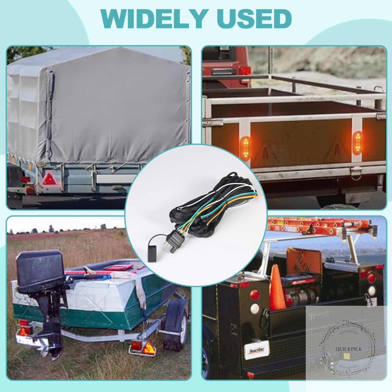 22FT 4 Pin 5 Wire Trailer Wiring Harness Protected by Nylon Net Tube Utility Pur