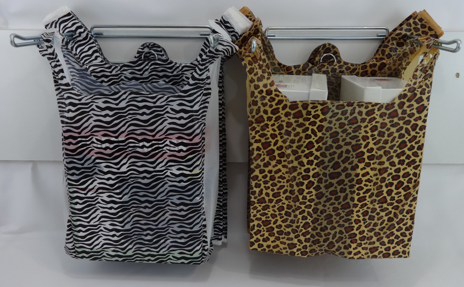 100 Qty 50 Zebra & 50 Leopard Print Design Plastic T-Shirt Bags Handle 11.5x6x21