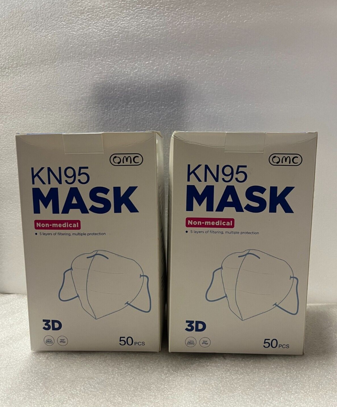 Lot of 100 Pcs (2 Boxes) OMC N95 Non-Medical Mask 5 Layers of Filtering