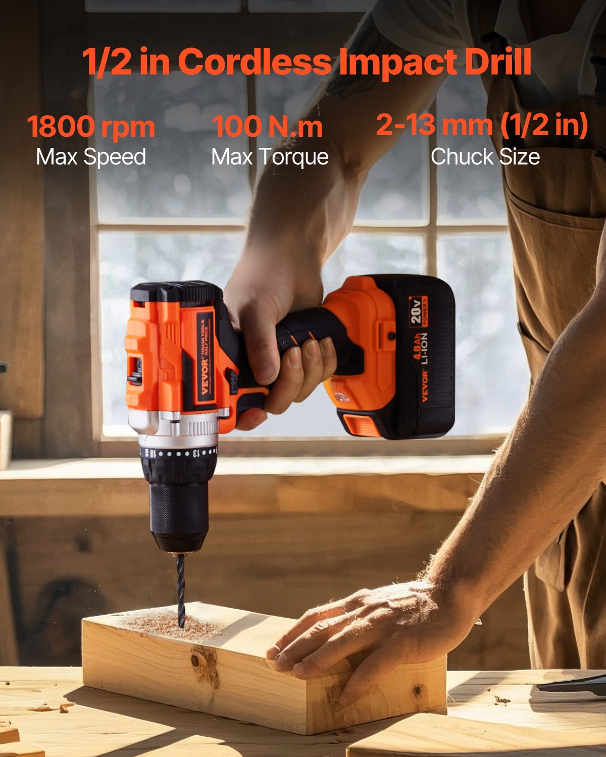 VEVOR Tool Combo Kit Max 20V Cordless 2-Tool Power Combo Kit with 4A Batteries