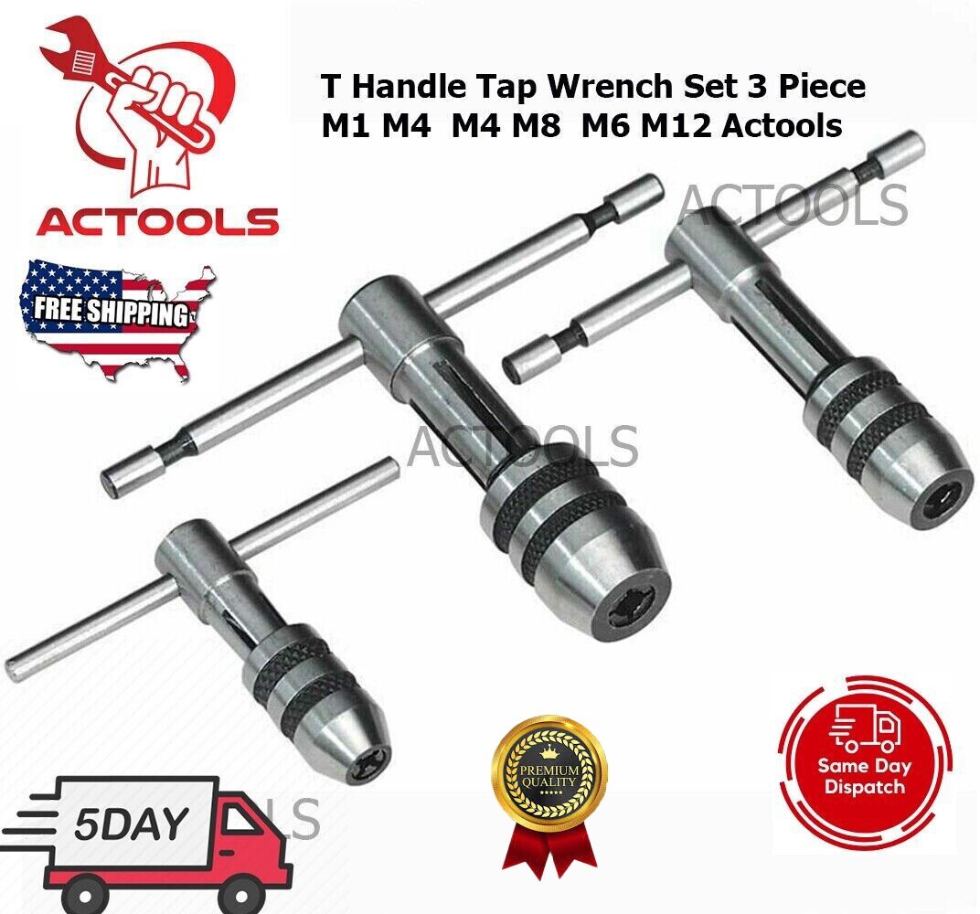 New Adjustable T-Handle Tap Wrench Set Of 3 Pcs M1-M4 / M4-M8 / M6-M12 USA