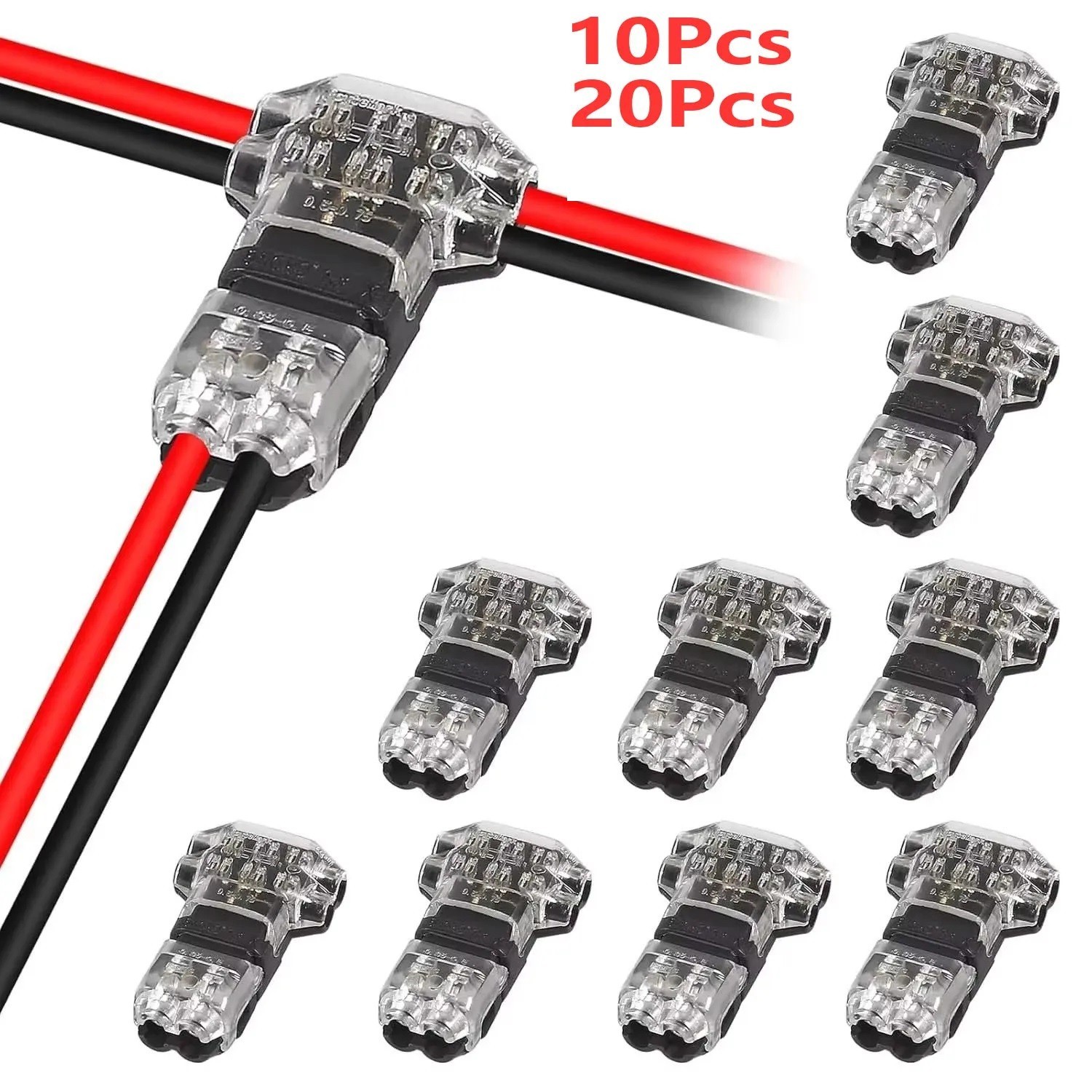 10/20PCS T-Tap 2-Pin Wire Connectors 22-18 AWG Quick Splice Low Voltage