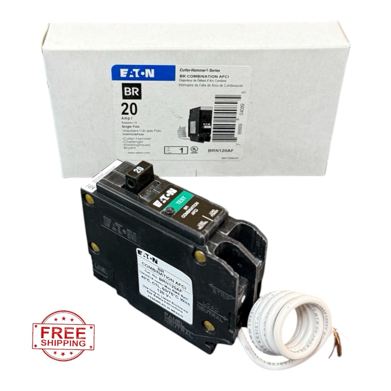 Eaton BRN120DF 20 Amp 120/240 Combination Arc Fault Circuit Breaker NEW
