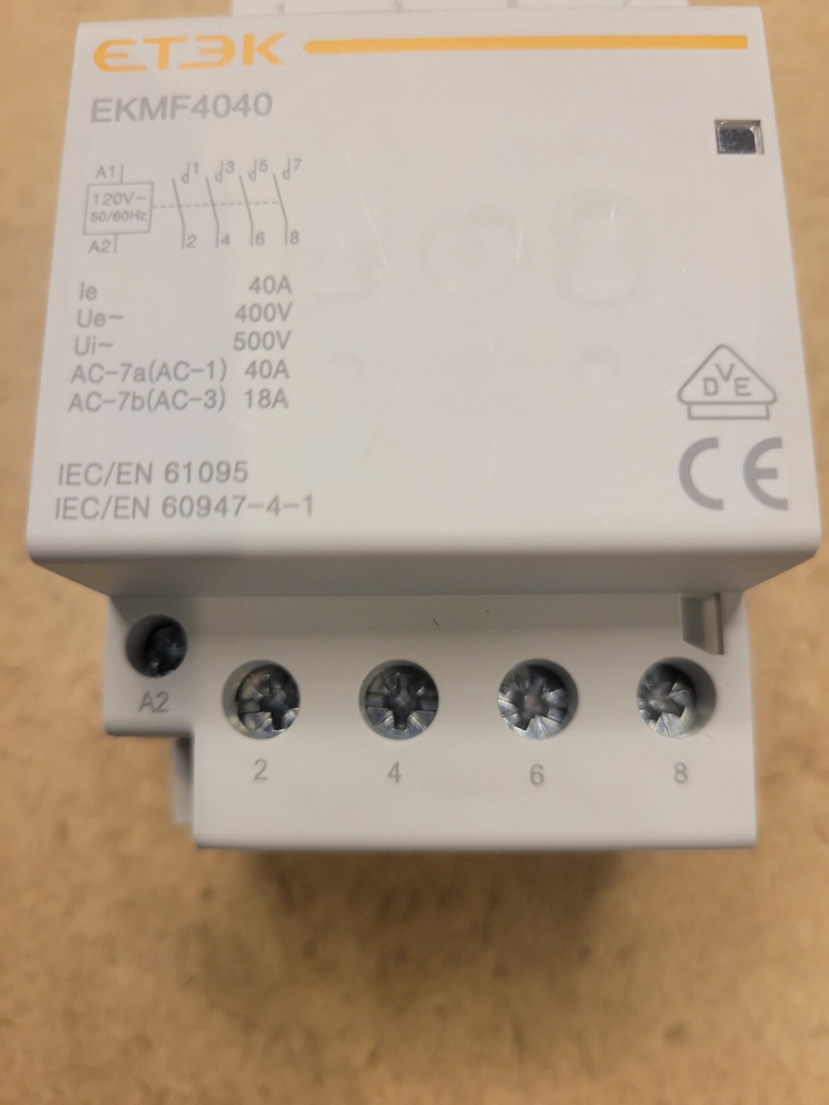ETEK4040 AC Contactor 40A 4 Pole NO 110V-120V coil – DIN Rail