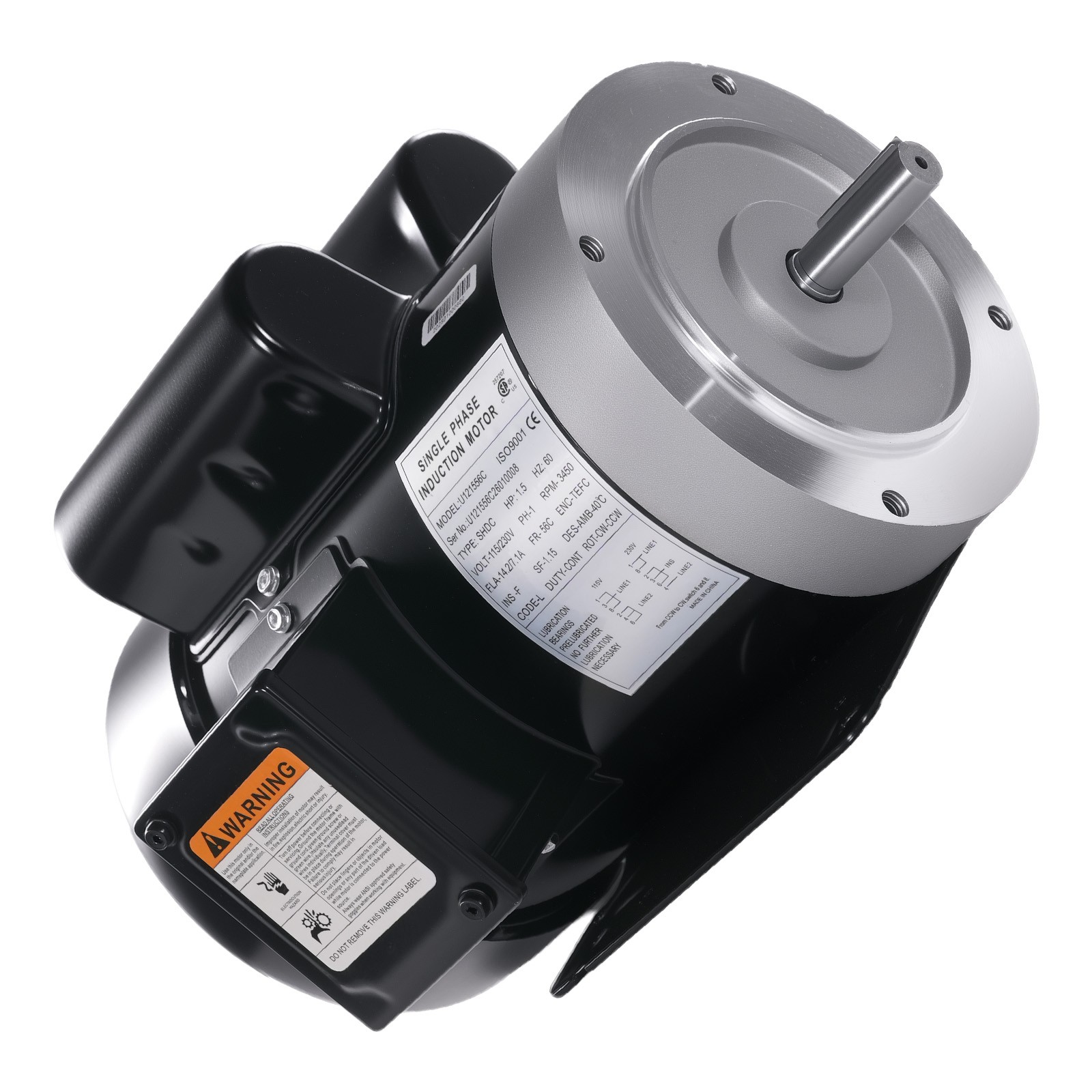 1.5HP 115V/230V Single Phase Electric Motor 3450RPM 56C Frame ODP CCW Rotation