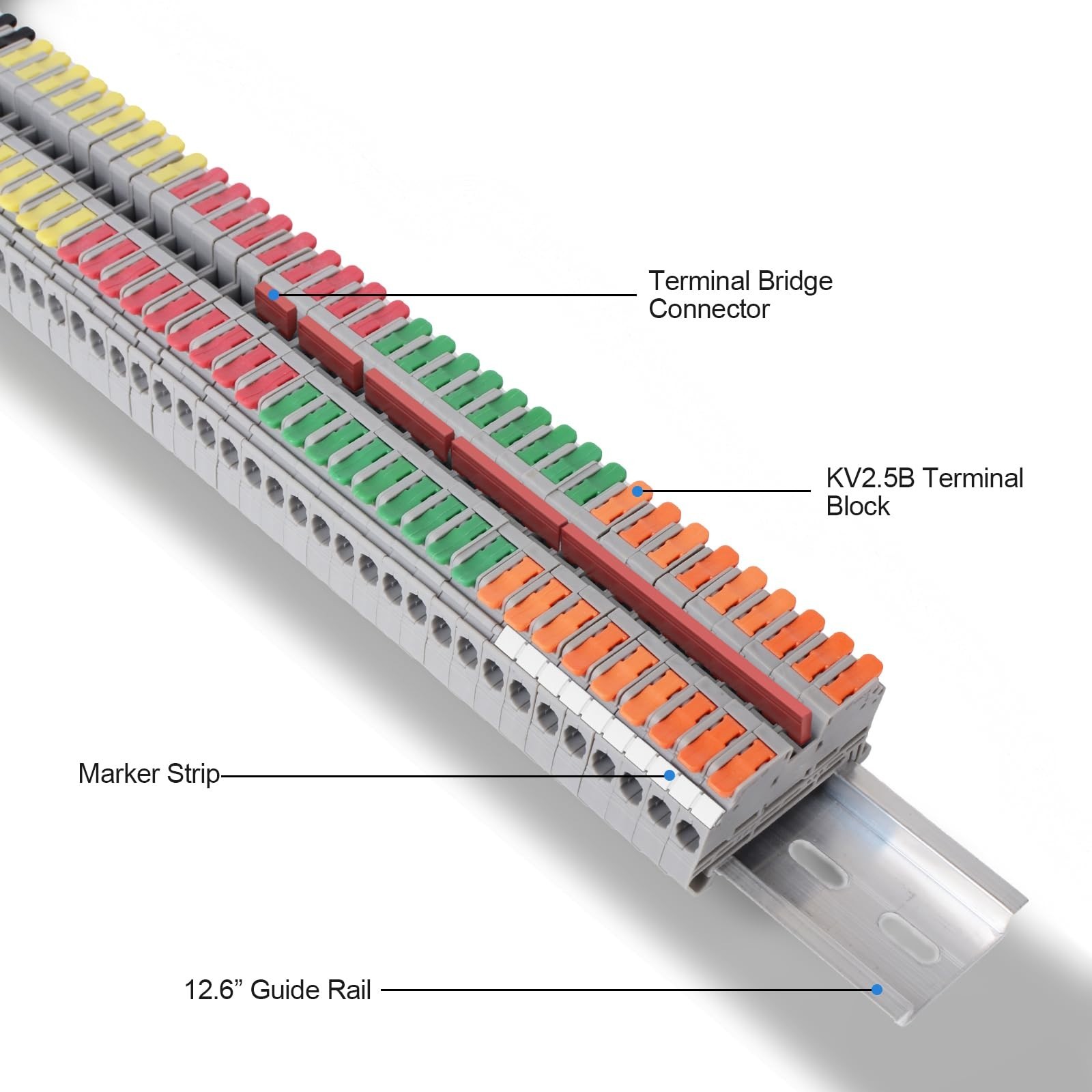 Compact DIN Rail Terminal Block Kit – 600V 32A, 28-12 AWG, Quick Connectors