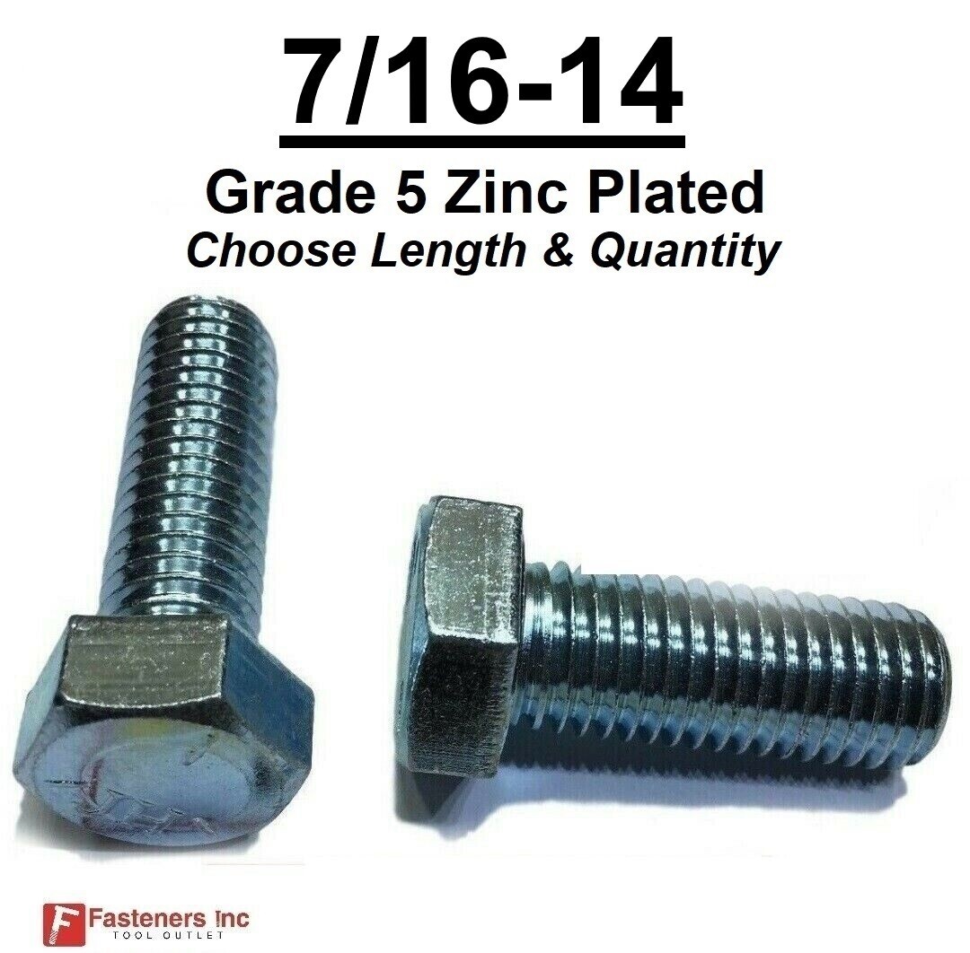 7/16-14 Hex Bolt Zinc Plated Grade 5 Cap Screw Coarse Thread (All Lengths& Qtys)