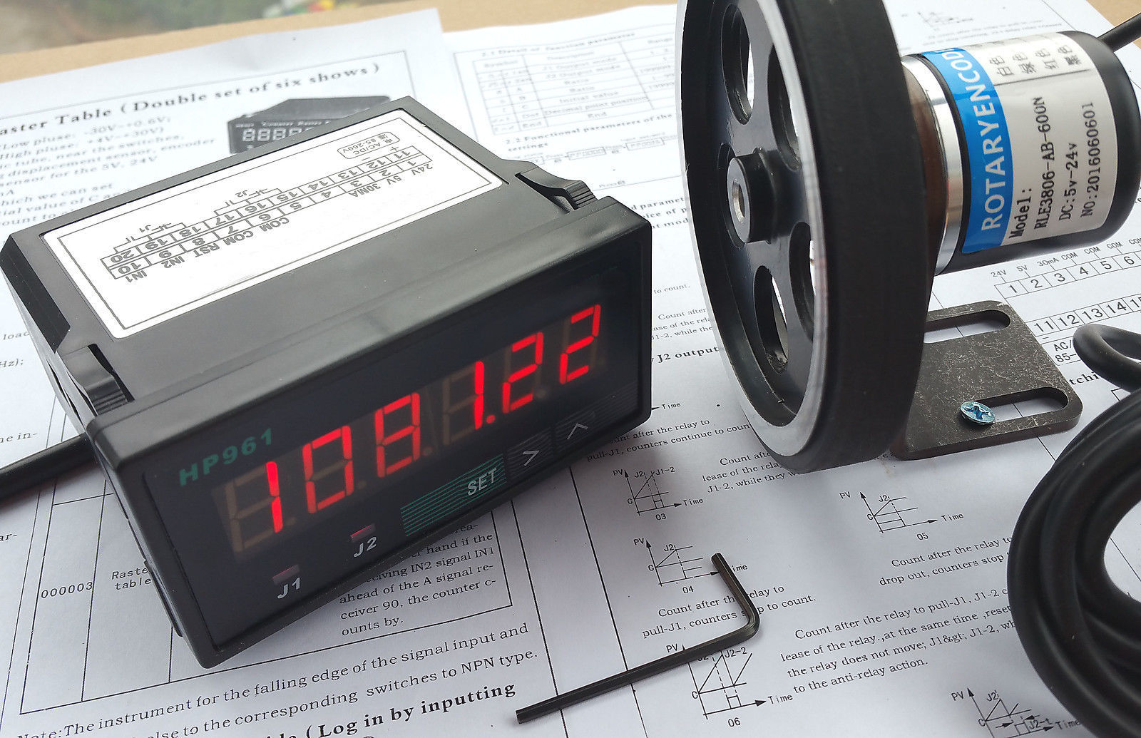 12» inch Length Wheel + Encoder + Support + Counter Grating Length Gauge Meter
