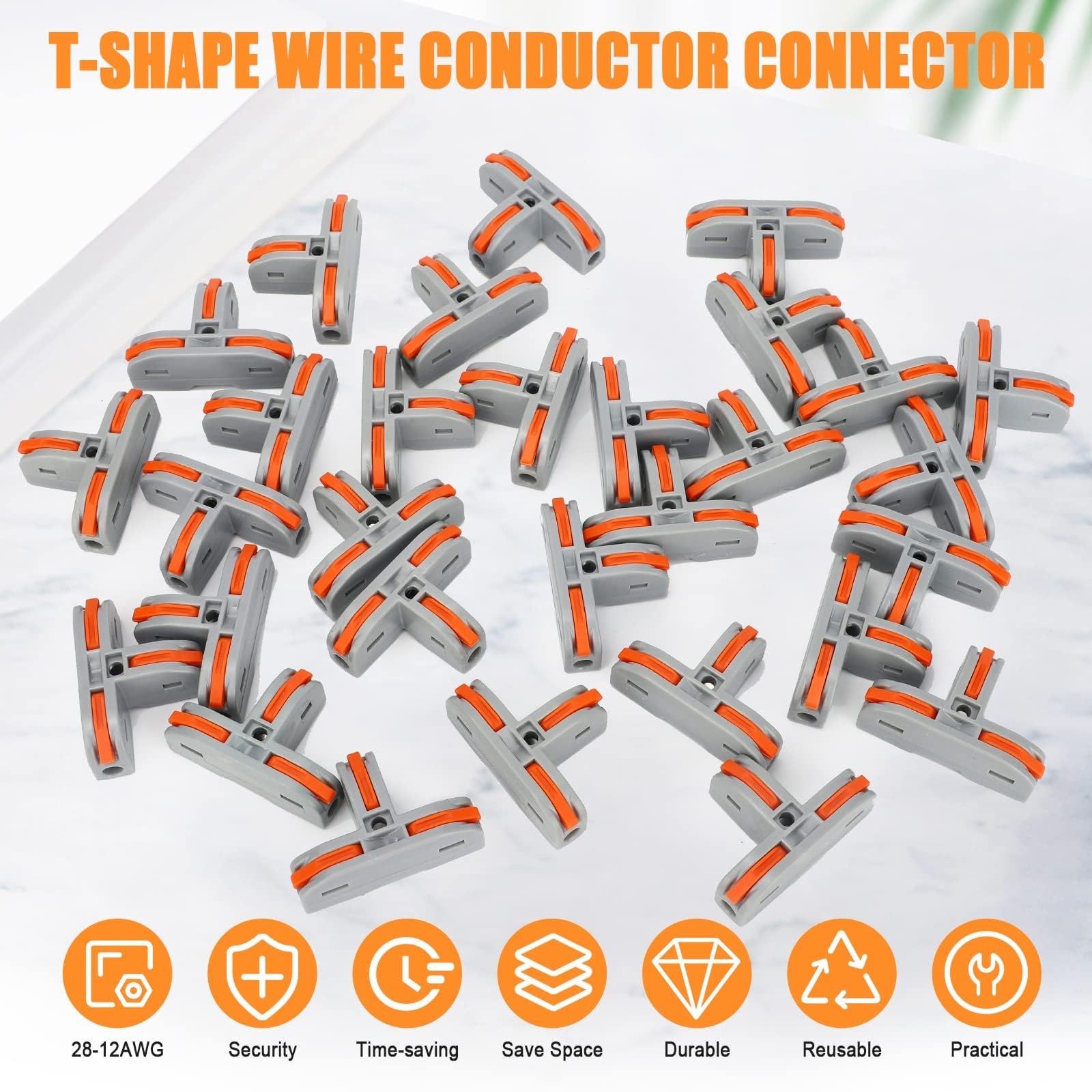 EEEKit 30 PCS Compact Wire Conductor Connector, T Shape Lever Orange, Grey