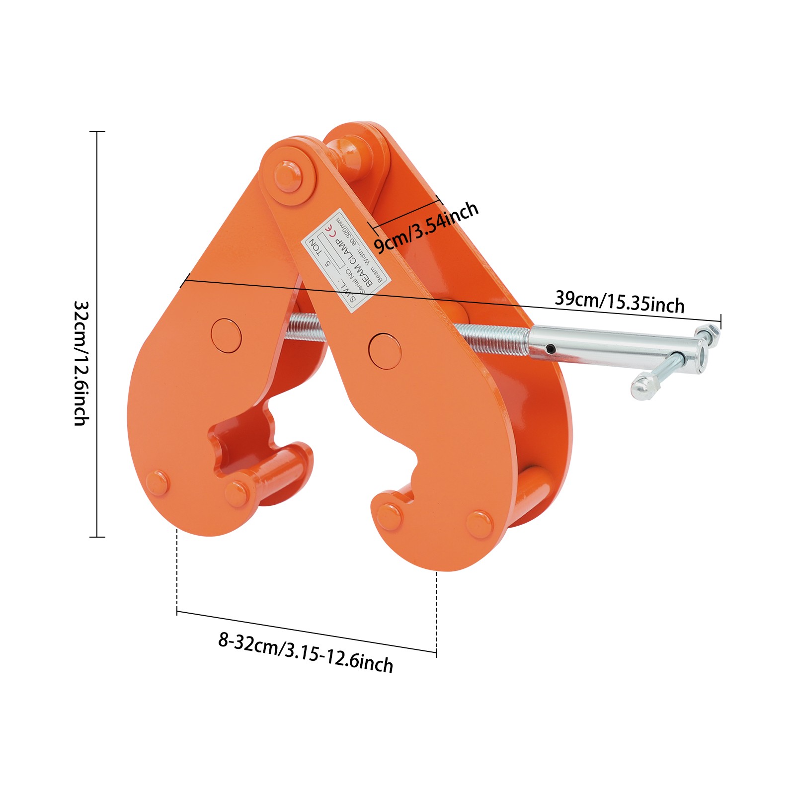 5T 11000lbs Heavy Duty Carbon Steel I-Beam Lifting Clamp with Adjustable Opening