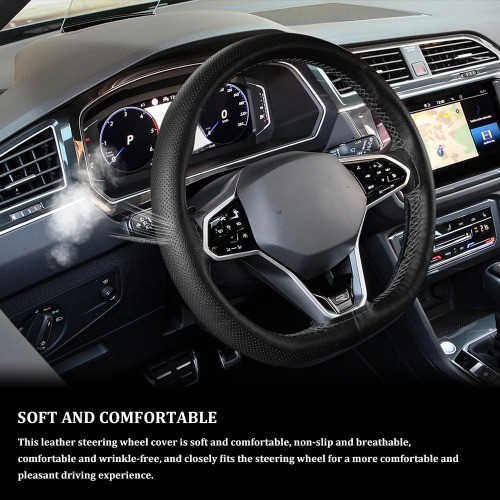 Steering Wheel Cover Lace Up, Stitch On Wrap, Breathabl Color: Full hole-Black
