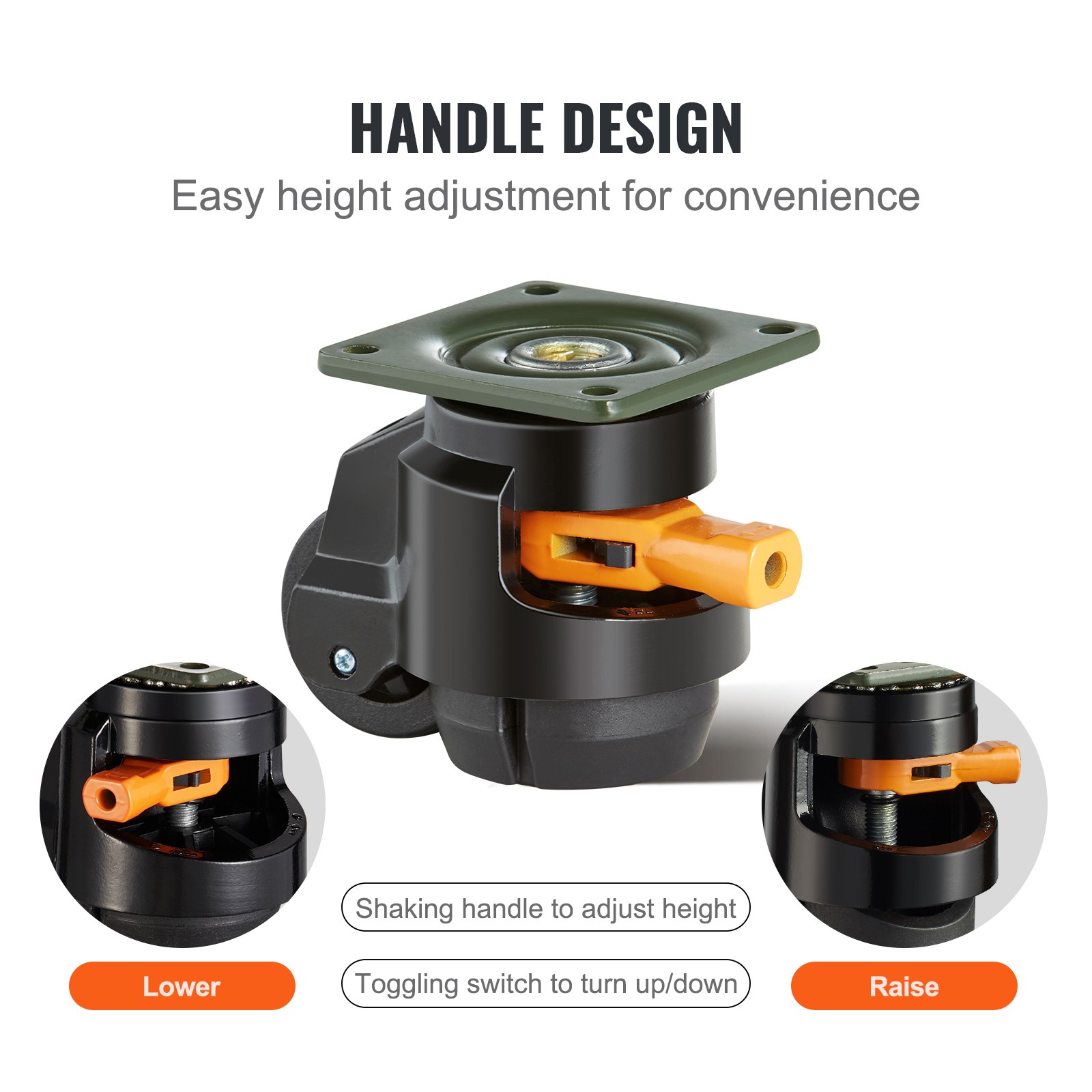 VEVOR Leveling Casters Adjustable Nylon Plate Mounted Caster 1100 lbs Set of 4