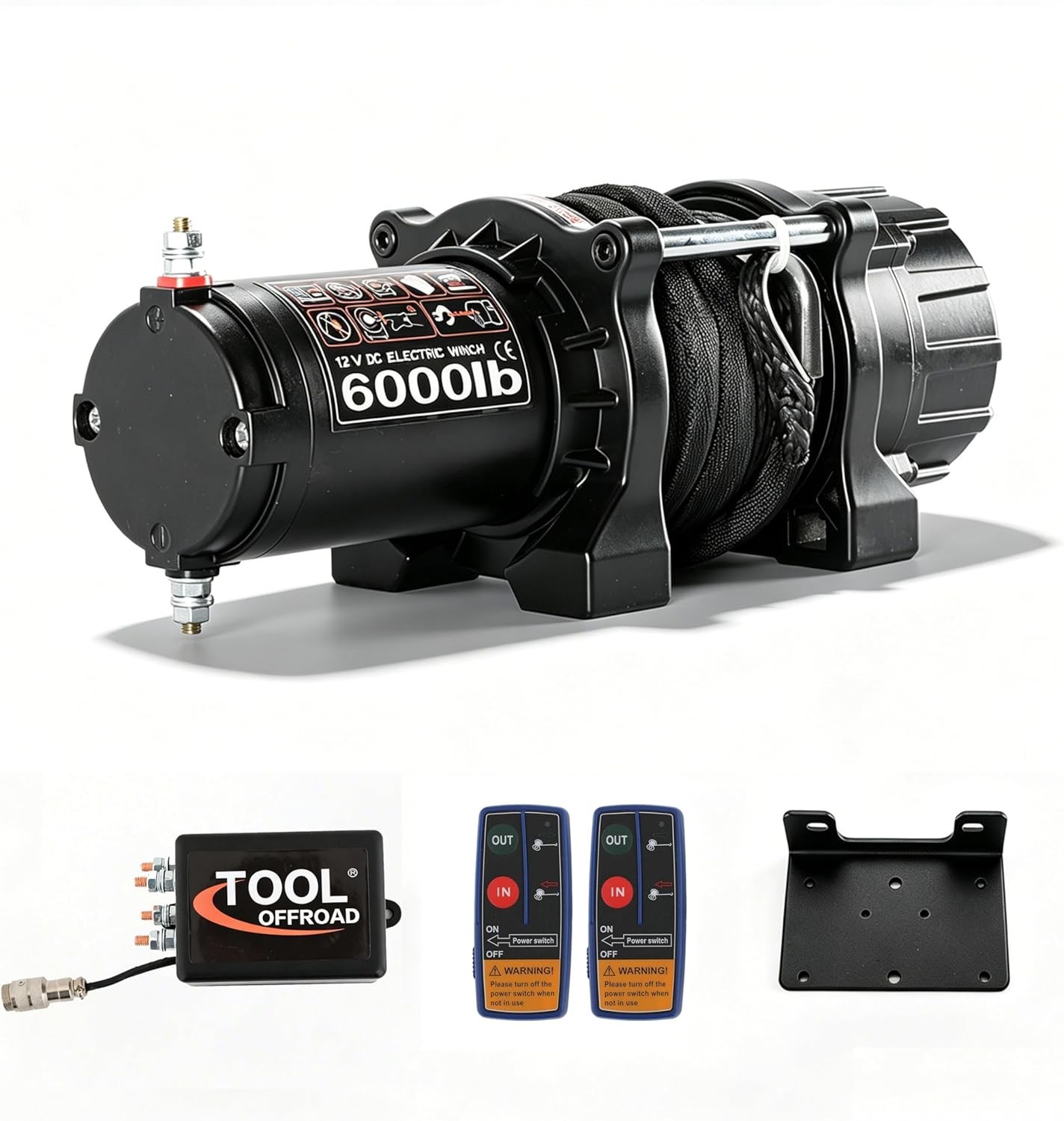 6000LBS 12V Electric Winch Synthetic Rope Remote for ATV UTV Boat Trailer Jeep