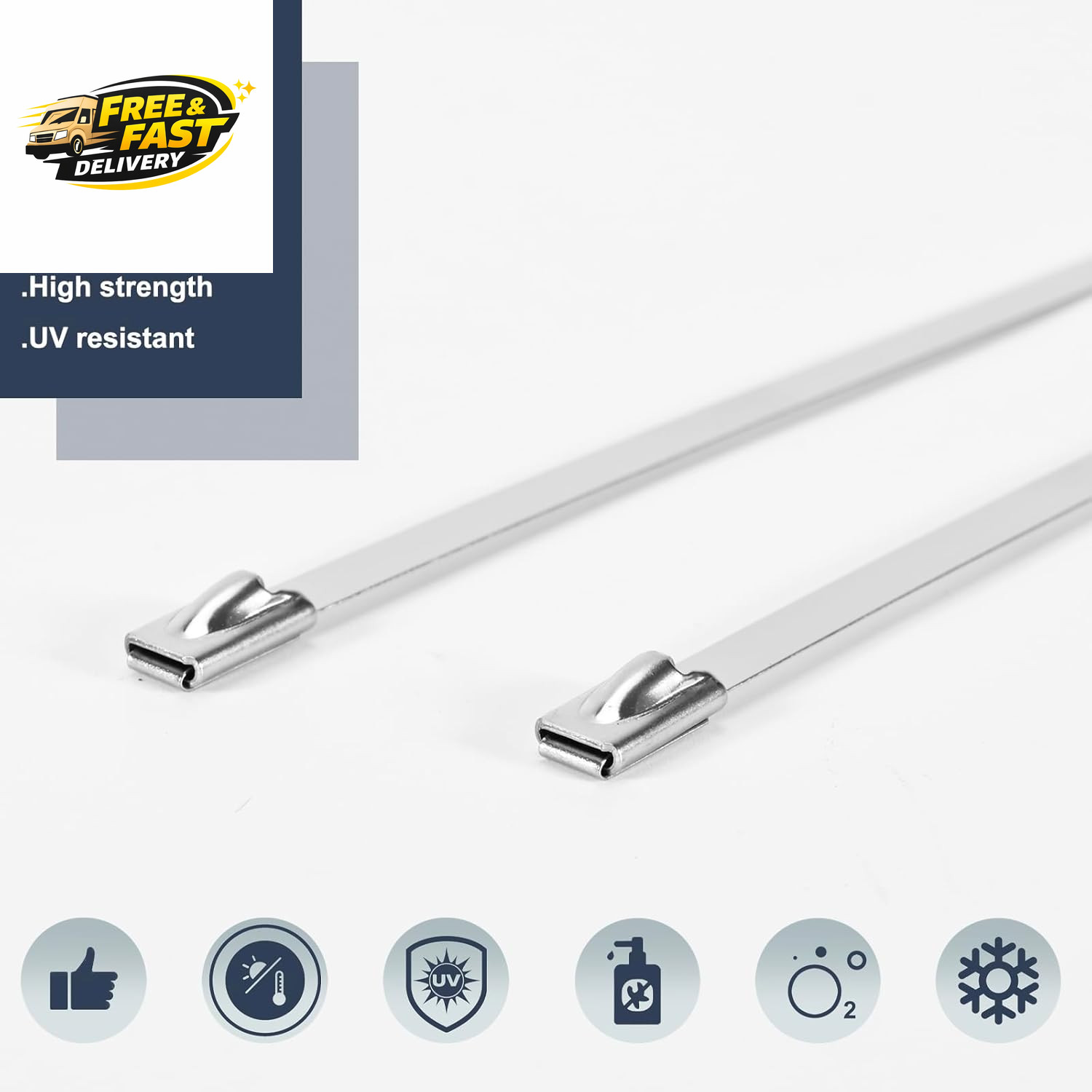 100-Pack Metal Zip Ties 11.8 Inch, Heavy Duty 304 Stainless Steel Self-Locking