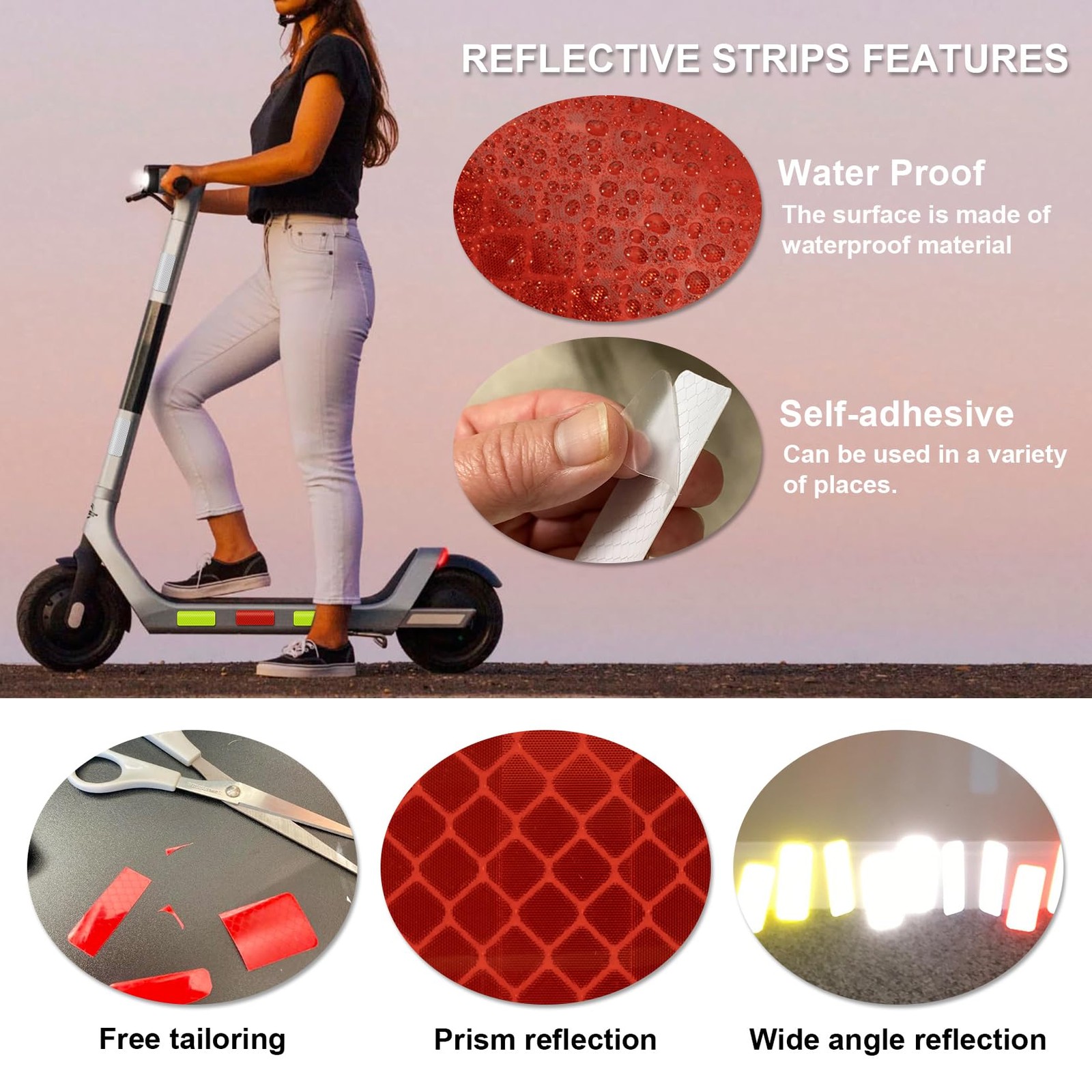 PSLER 36 PCS Reflective Stickers for Car Bike 3*8cm, Red, Yellow, Silver