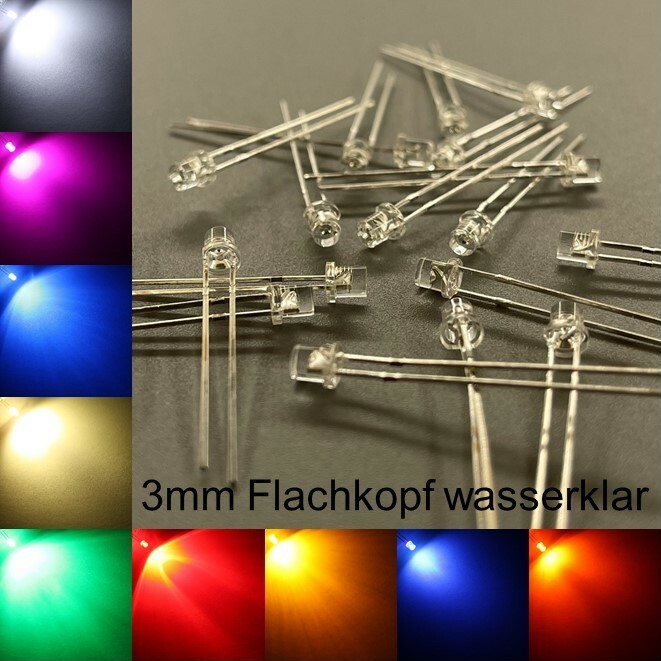 3mm LEDs flat head water clear all colours including resistors light emitting diodes LED +
