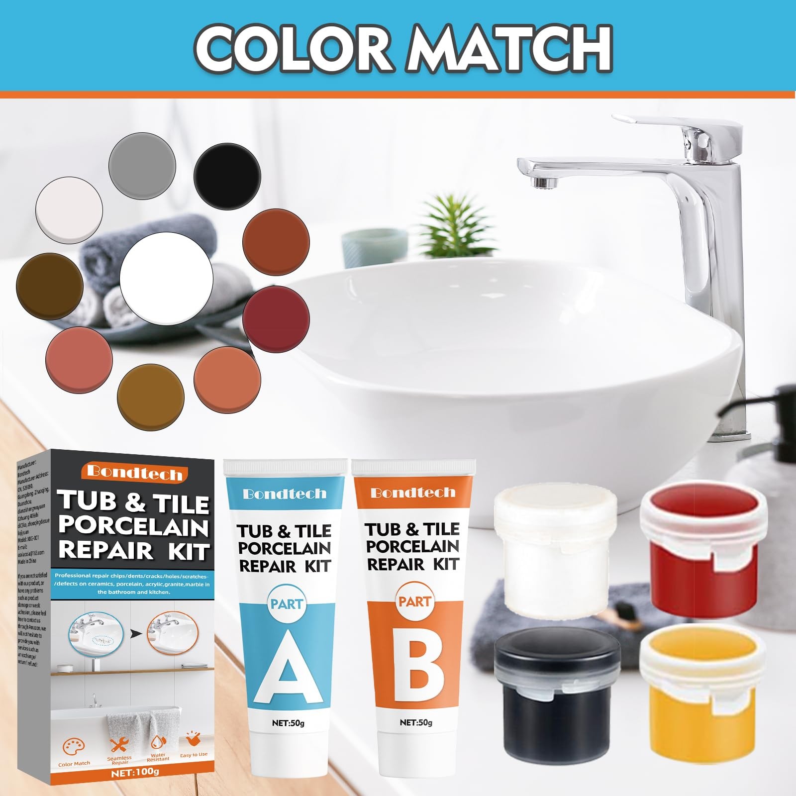 Porcelain Repair Kit, White Bathtub & Tile Repair Kit, for Tub, Enamel, Fiber…