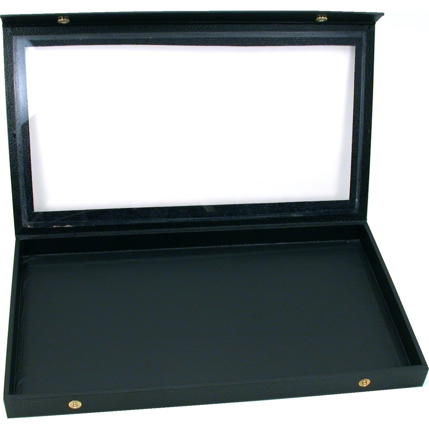 Black Glass Top Jewelry Case (Snap close lid) w/ Blue 72-slot Foam Display Pad