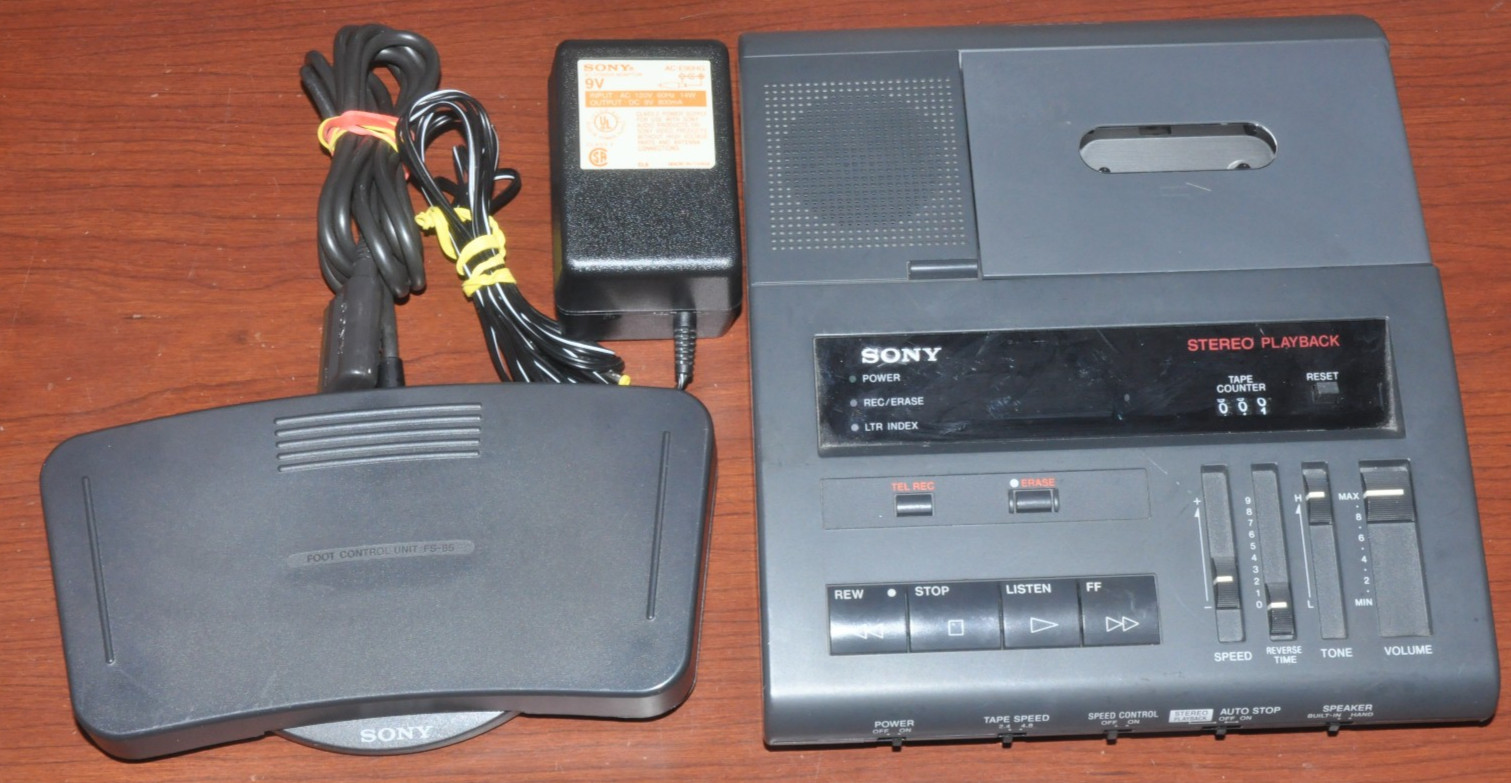 Sony BM-87DST Dictator/Transcriber Cassette Machine W/Pedal And AC Power Adapter
