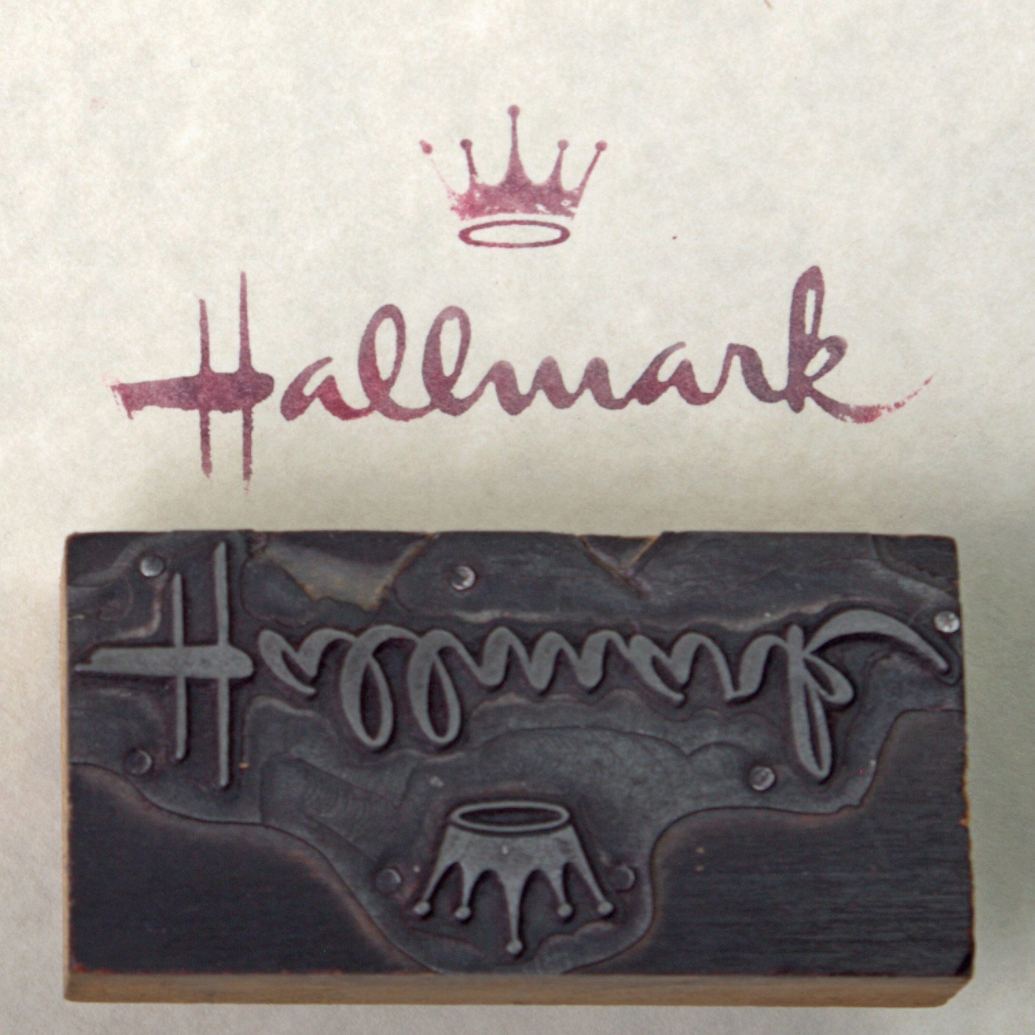 Vintage Hallmark Cards Printing Block Letterpress Logo Wood Metal Stamp MCM KC
