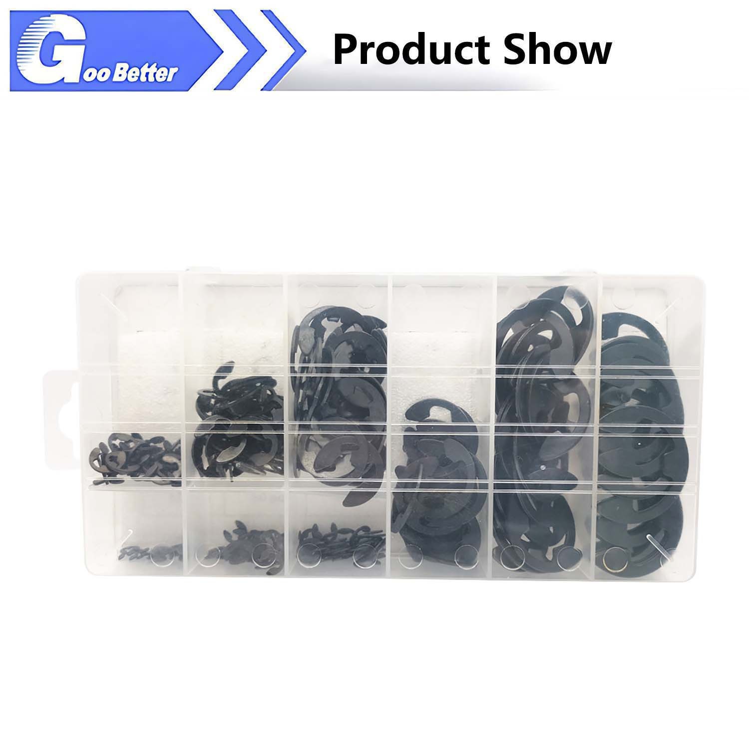 300 Pcs E-Clip Assortment Set Heat Treated High Carbon Circlip Kit 9 SAE Sizes