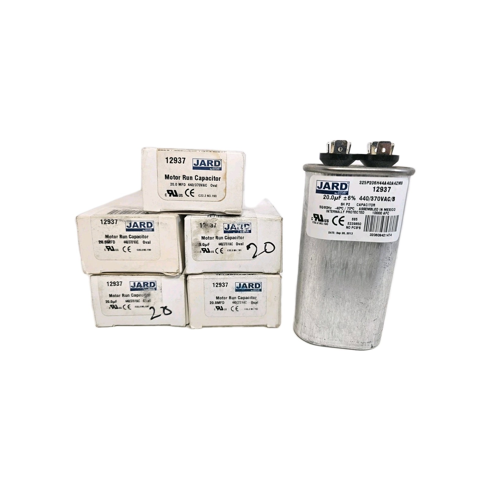 Pack Of 5 JARD by Mars 12937 Motor Run Capacitor 20.0 MFD, 440/370VAC, Oval
