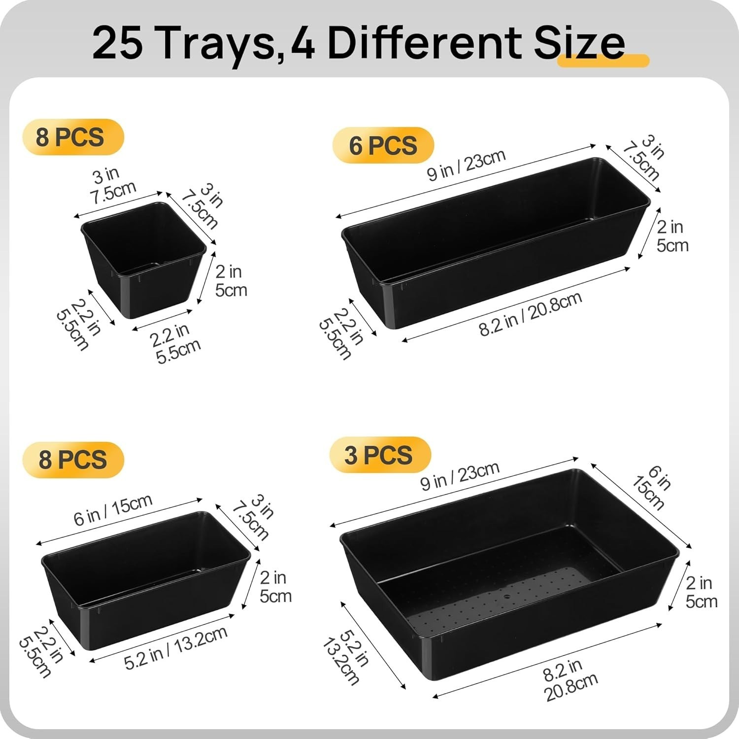 Vtopmart 25 PCS Office Desk Drawer Organizers Set, 4-Sizes Black