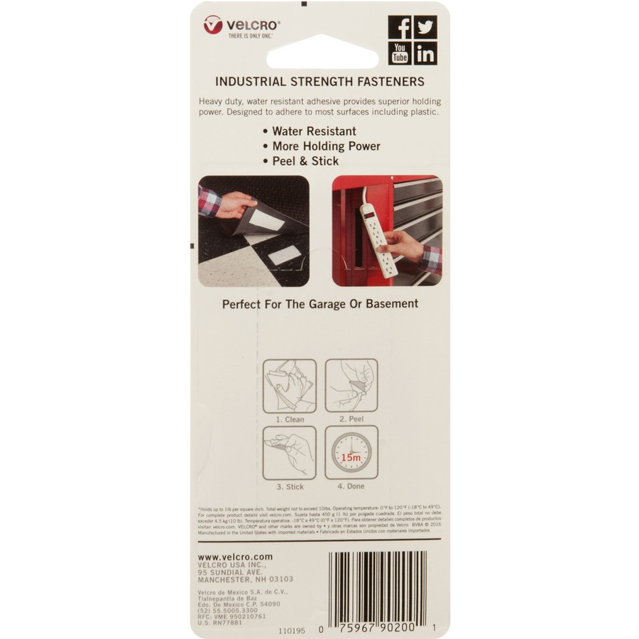 Velcro 90200 Heavy-Duty Hook & Loop Fastener Strip 2″ x 4″ White