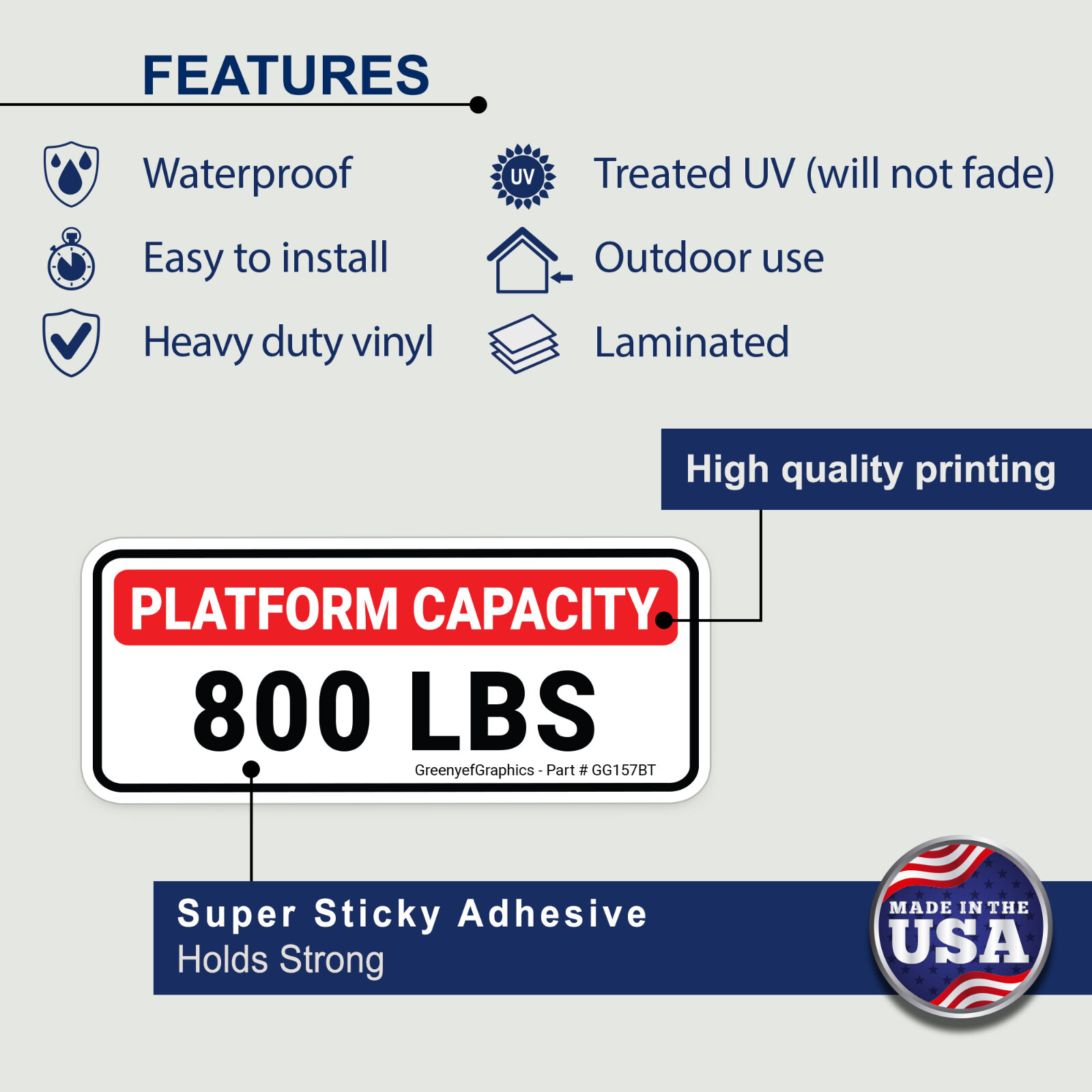 (2 Pack) Platform Capacity Sticker 800 lbs (363 kg) Safety OSHA Laminated Decal