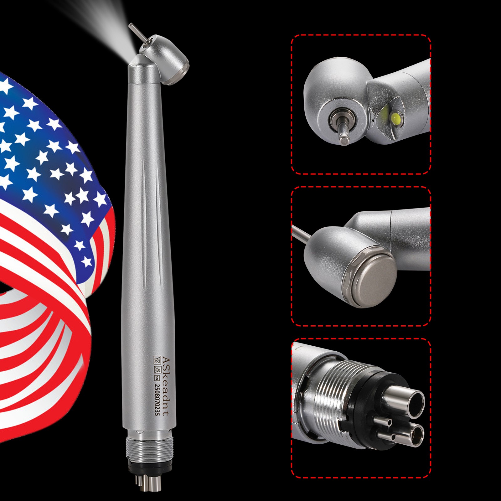 Dental 45 Degree 45° Angle LED E-generator High Speed Handpiece 4 holes ASkeadnt