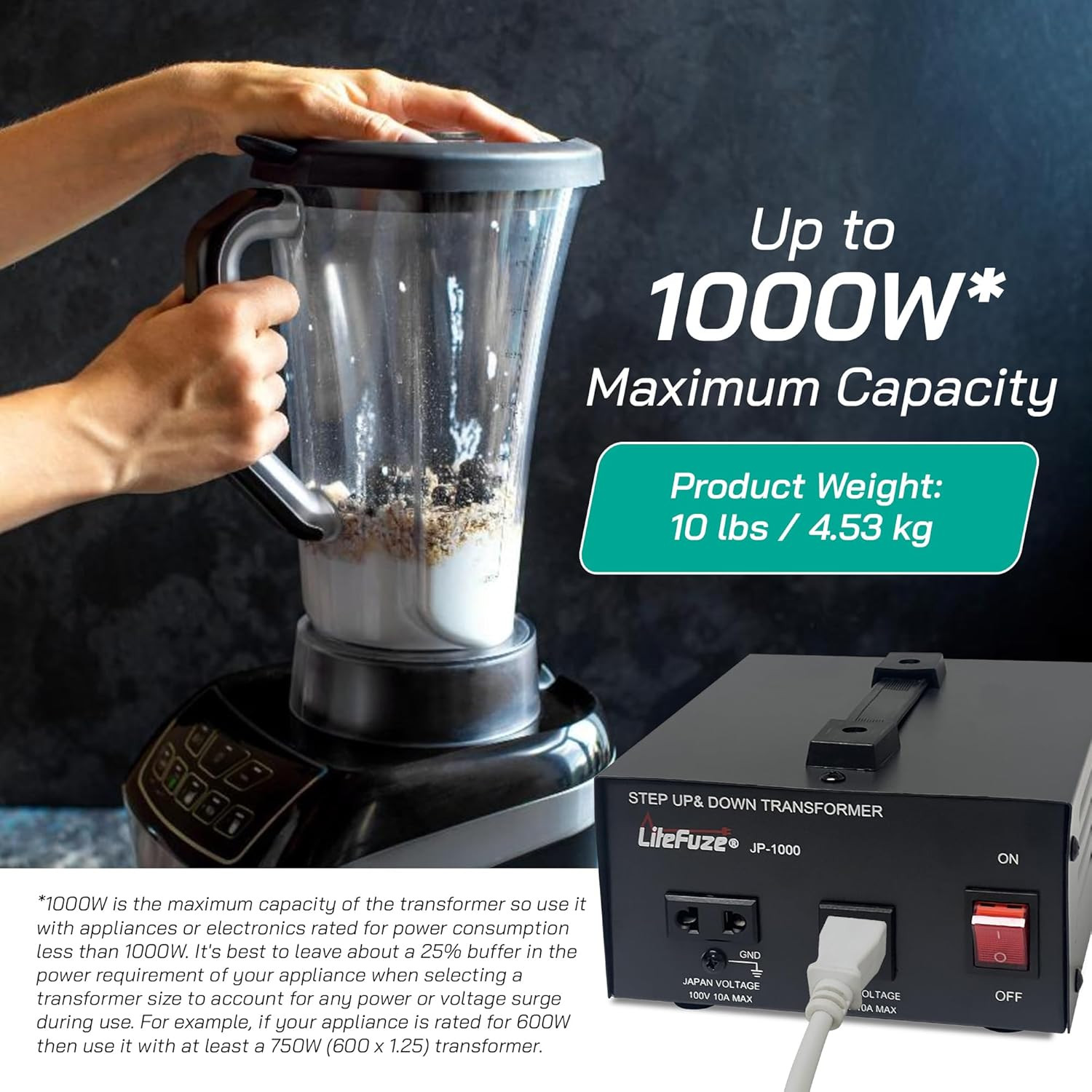 1000W Step-Up/Step-Down Transformer with Dual Sockets – Premium Copper Coil, Noi