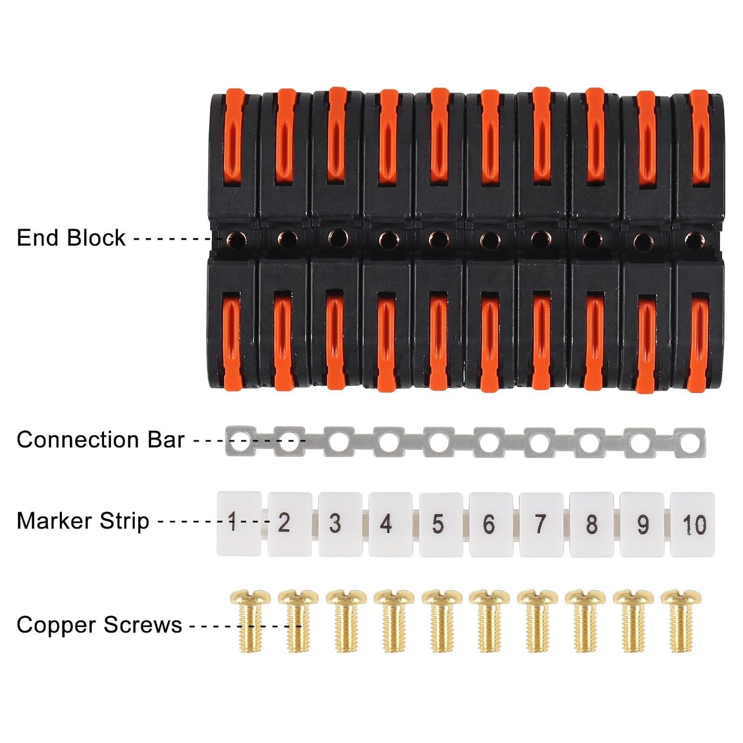 DIN Rail Terminal Blocks Kit, 30PCS Universal Compact Wire Wiring Connector with
