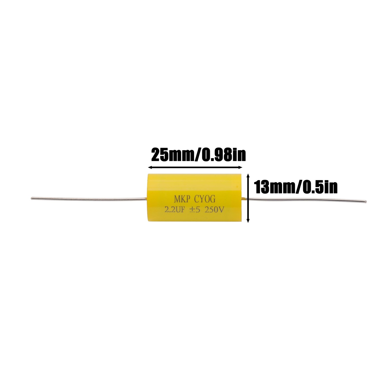 Cermant 10Pcs 2.2uF 250V Axial Polypropylene Film Capacitor