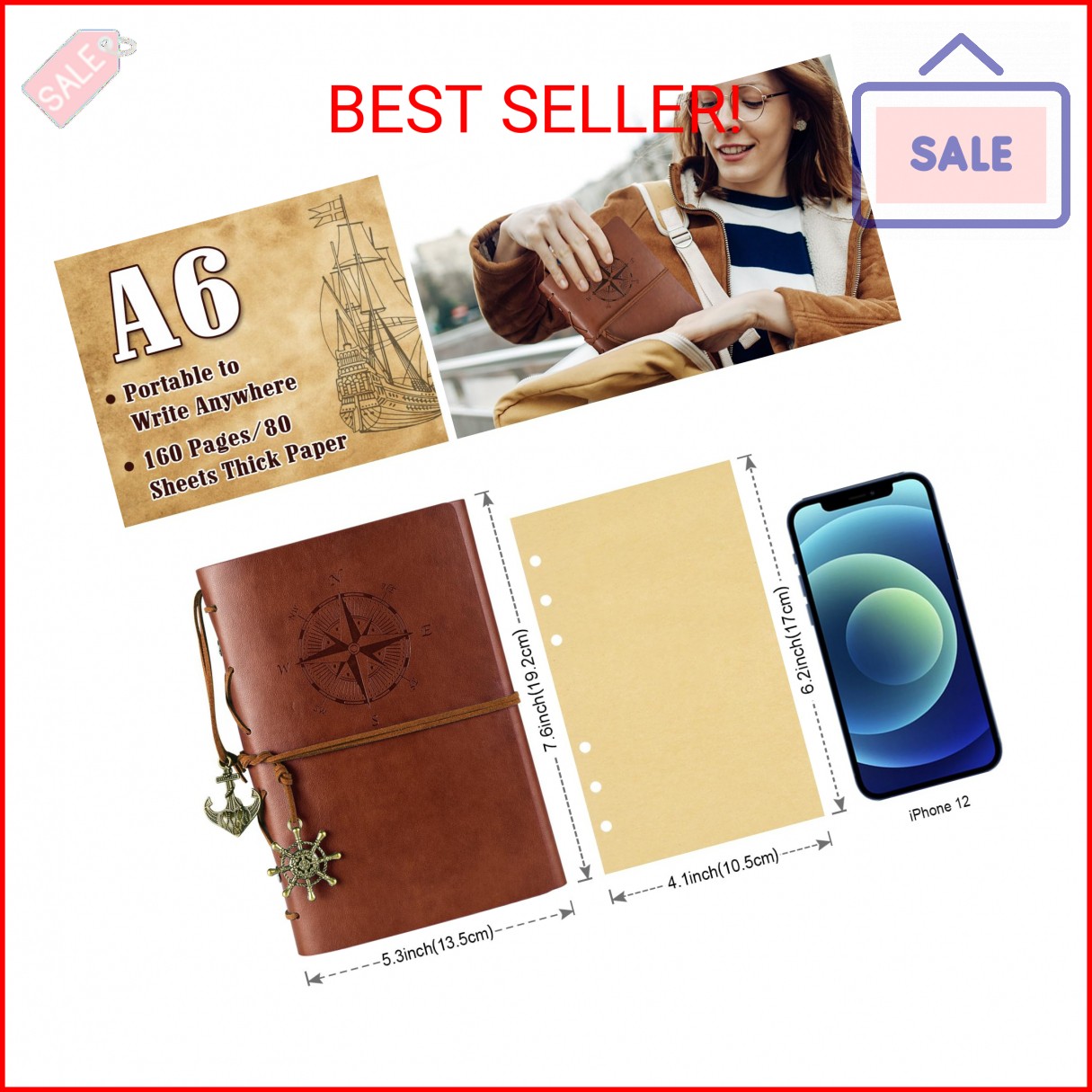 MALEDEN Leather Writing Journal Notebook, Classic Spiral Bound Notebook Refillab
