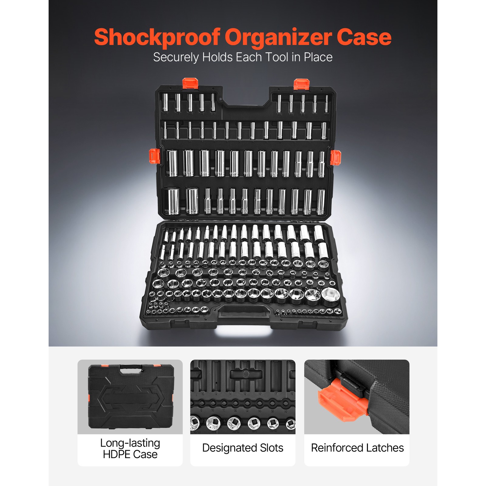 Uimoso 163-Piece Socket Tool Set for Auto Repair, 3 Drive Sizes Included