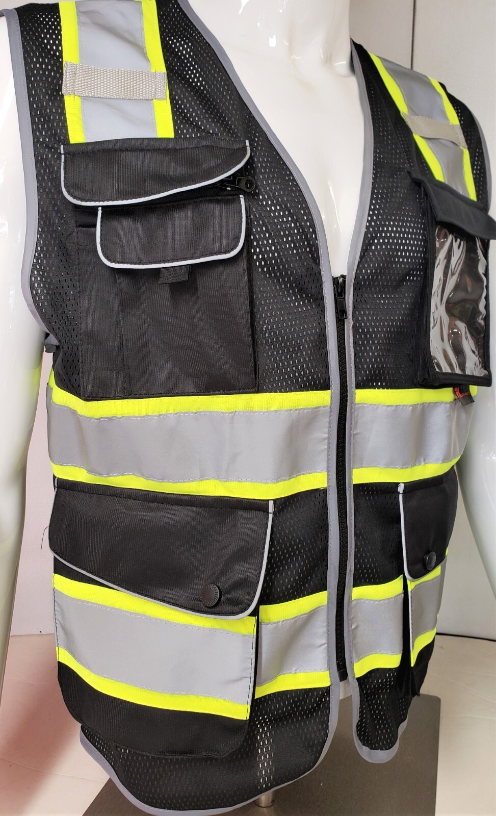 Hi Visibility Reflective Black Safety Vest (Small to 2XL)