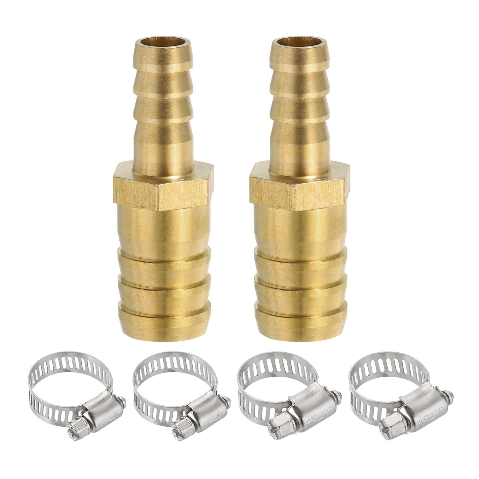 2Pcs 3/8″ to 5/8″ Brass Hose Barb Reducer w 4 Clamps for Air Water Fuel