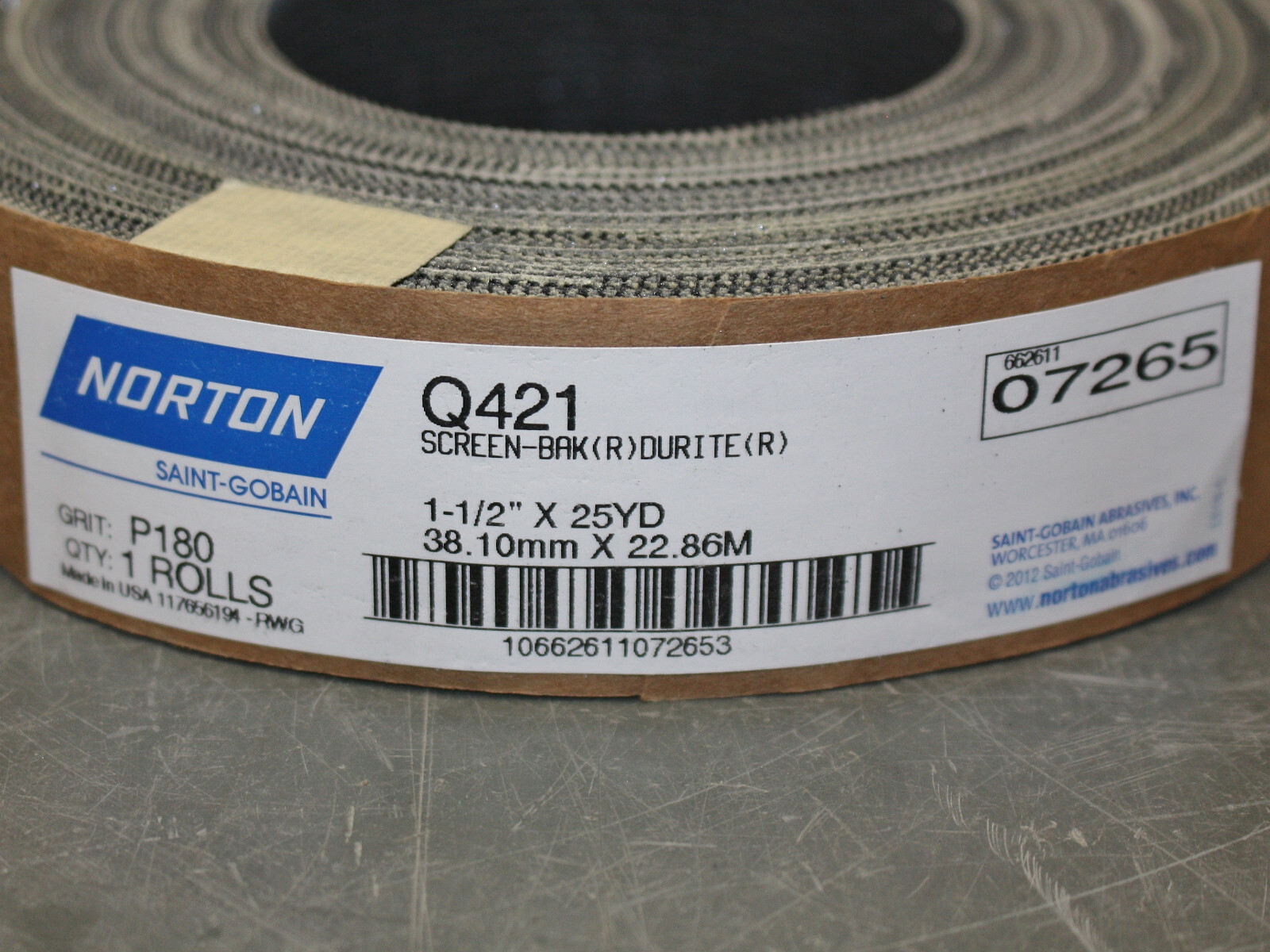 Norton Screen-Bak Durite Abrasive Screen Roll Q421, 1-1/2″ x 75ft, 180 Grit