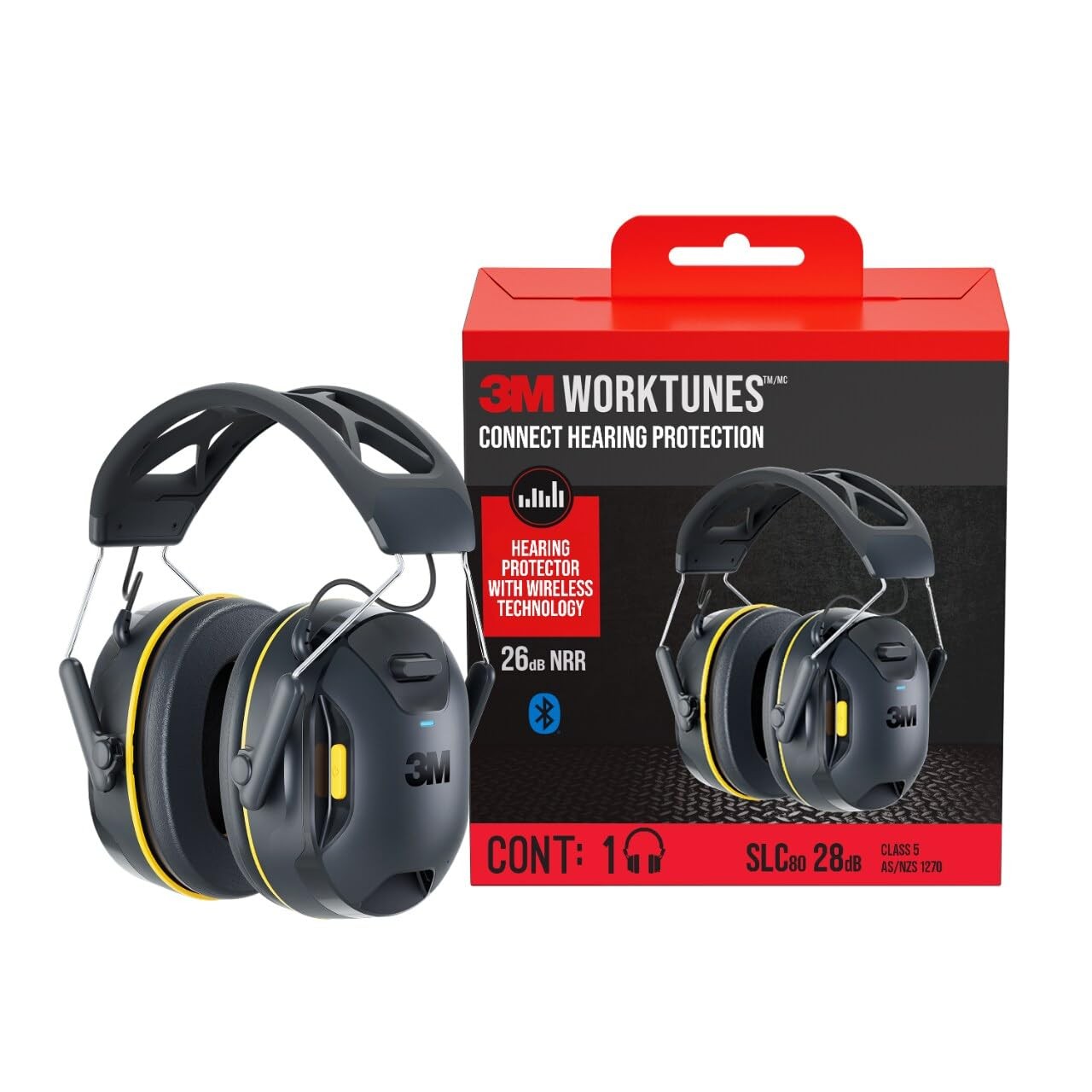3M WorkTunes Connect Wireless Hearing Protector with Standard, Black