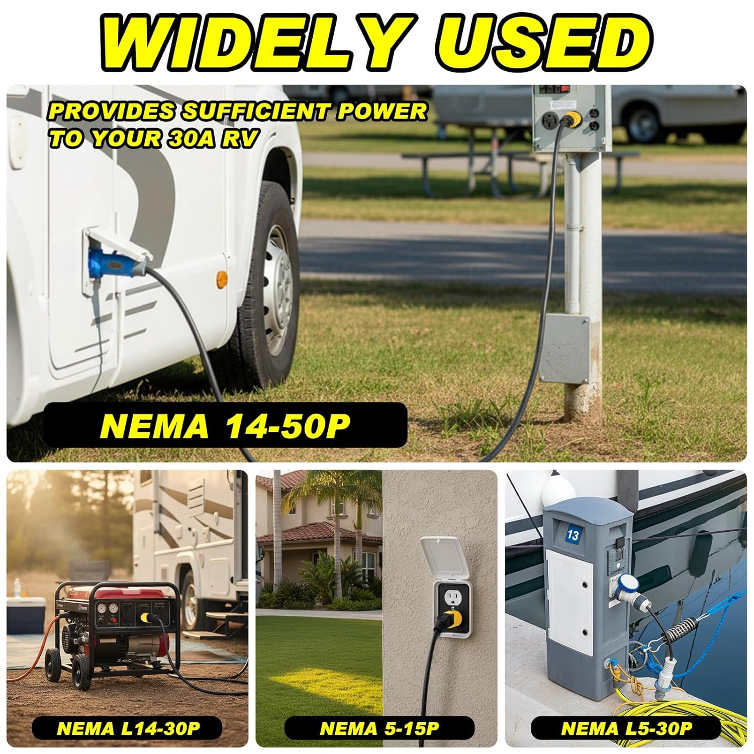 4 Pcs RV Generator Adapter Kit, NEMA 14-50P/5-15P/L14-30P/L5-30P to NEMA TT-30R,
