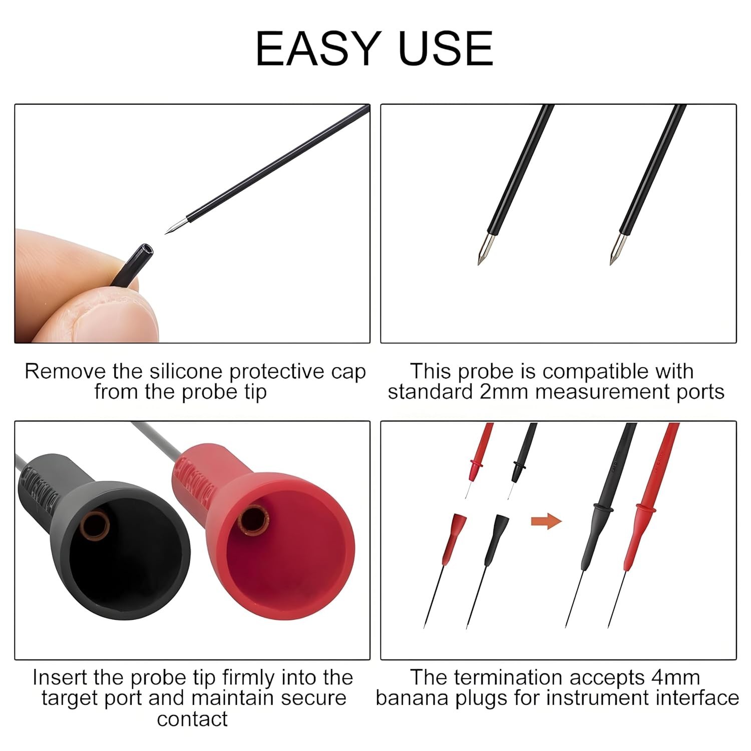 4 Pack 2mm Needle Probes for Fluke & Multimeters – Insulation-Piercing, 600V…